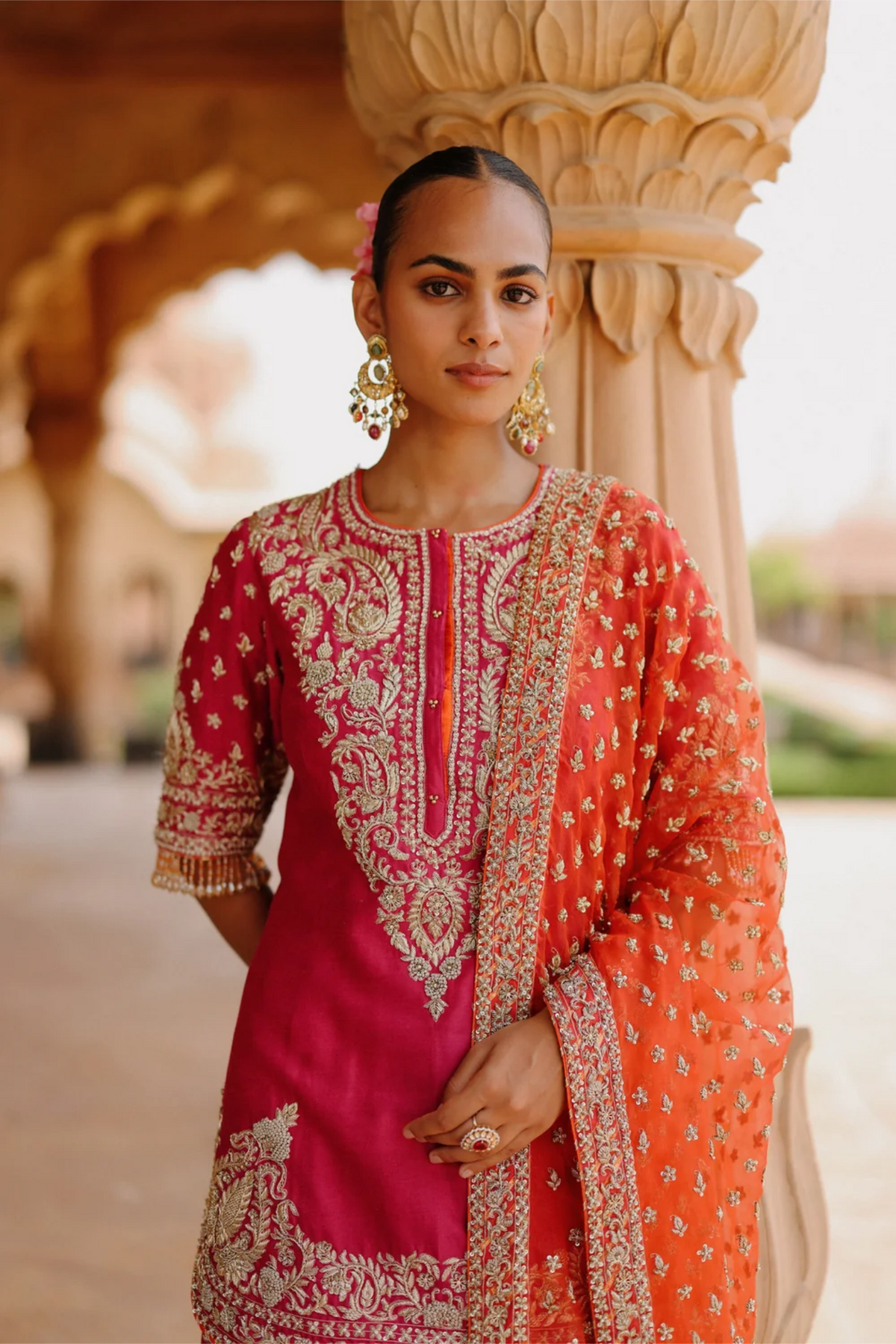 Maysam - Hot Pink Kurta Set with Sharara & Dupatta
