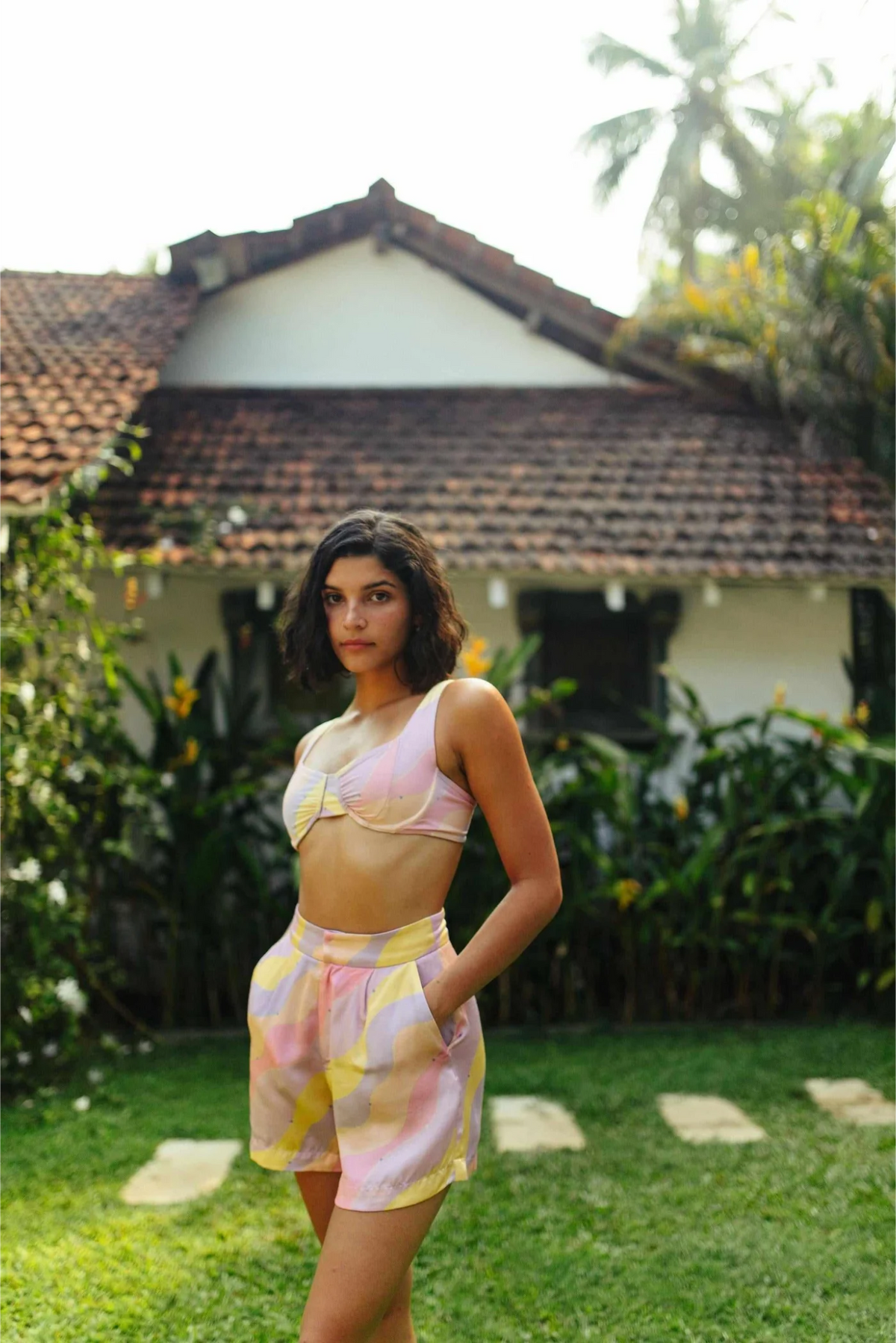 Jasmine Wave High Waist Satin Shorts With Side Pockets