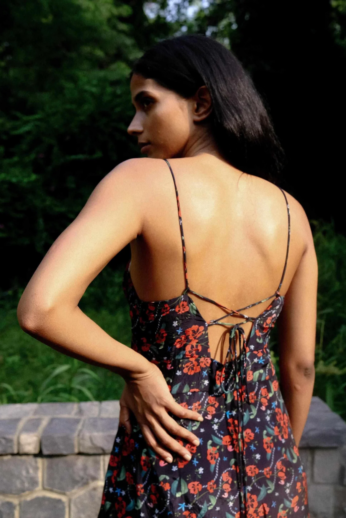 Royal Poinciana Ruched Bust slip dress