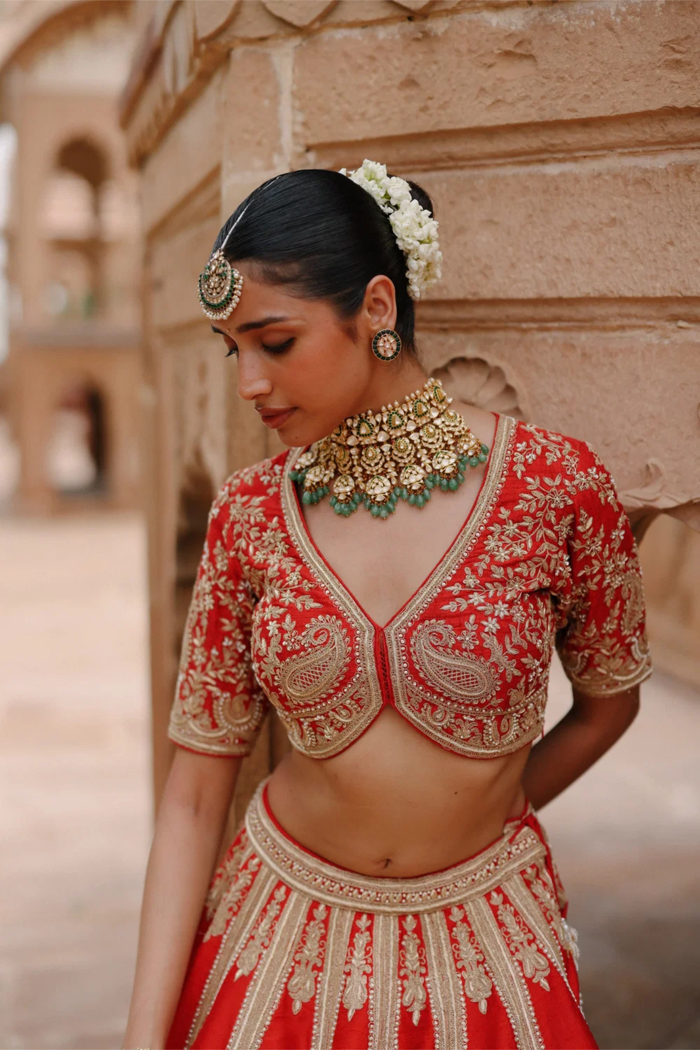 Mahroz - Deep Red Lehenga Set With Blouse & Dupatta
