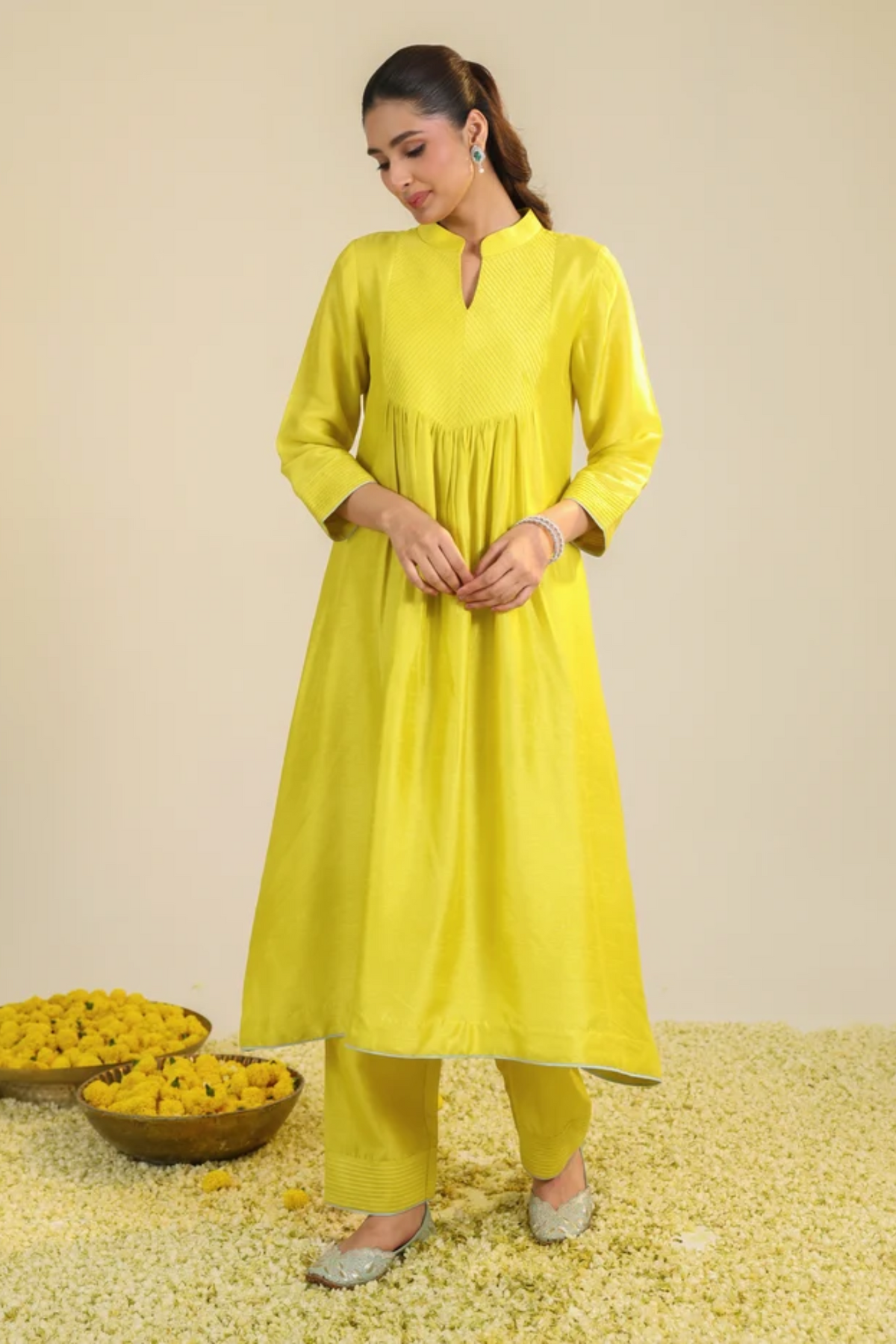 Yellow Scalloped Kurta Set