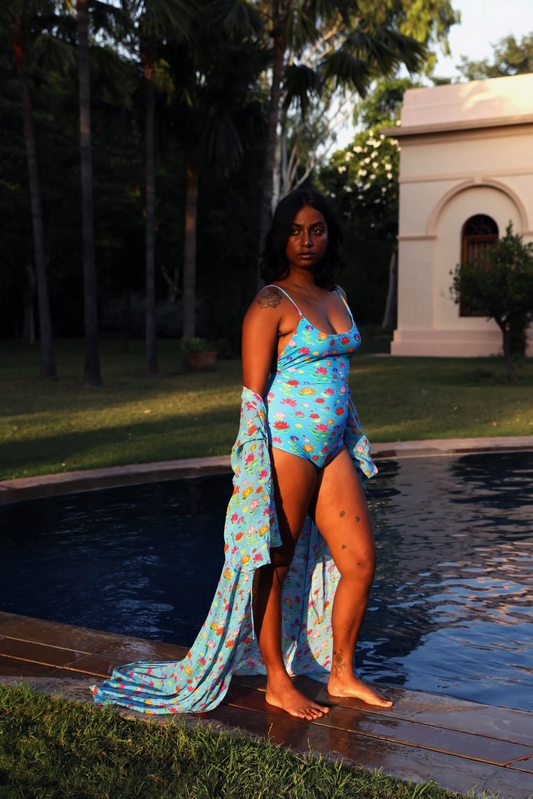 Low Back One Piece Swimsuit - Lotus Pond