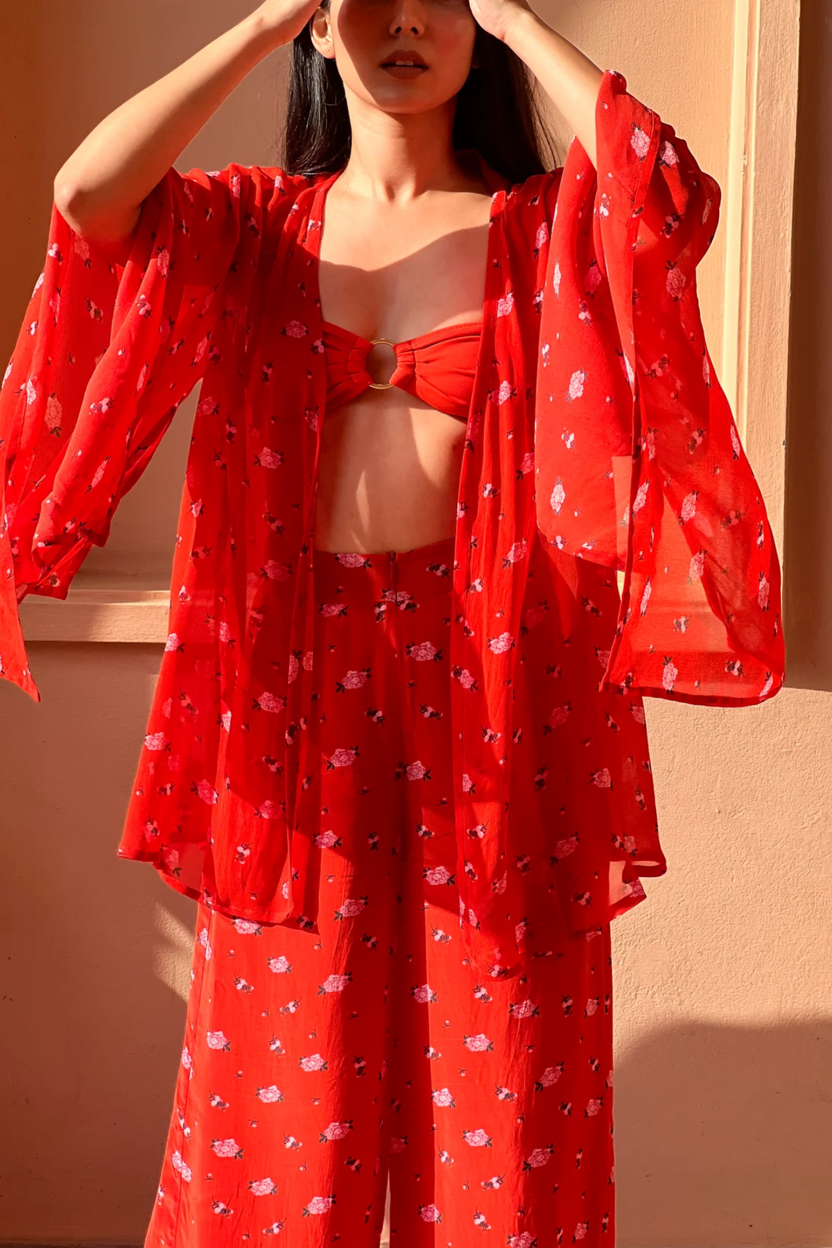 Butterfly Sleeve Short Kaftan - Carnations