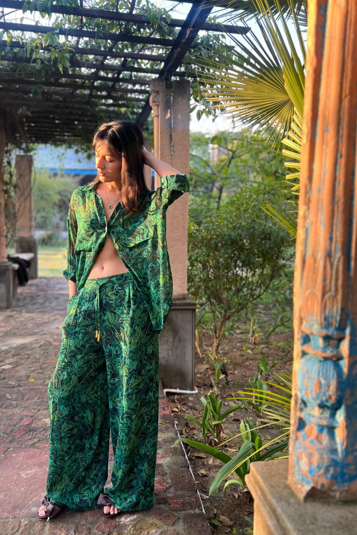 Emerald Jungle Georgette Sheer Shirt