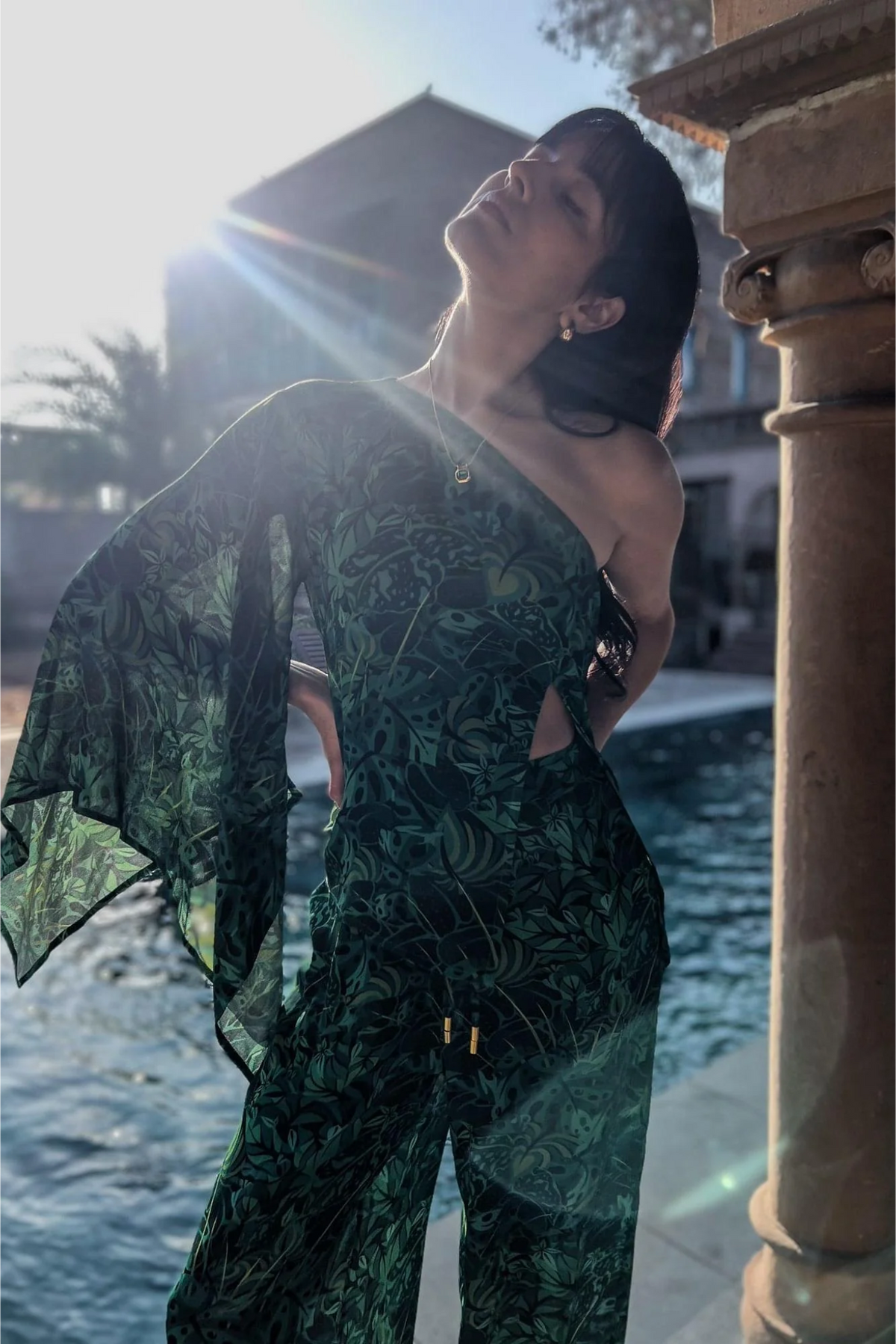 One Shoulder Top - Emerald Jungle