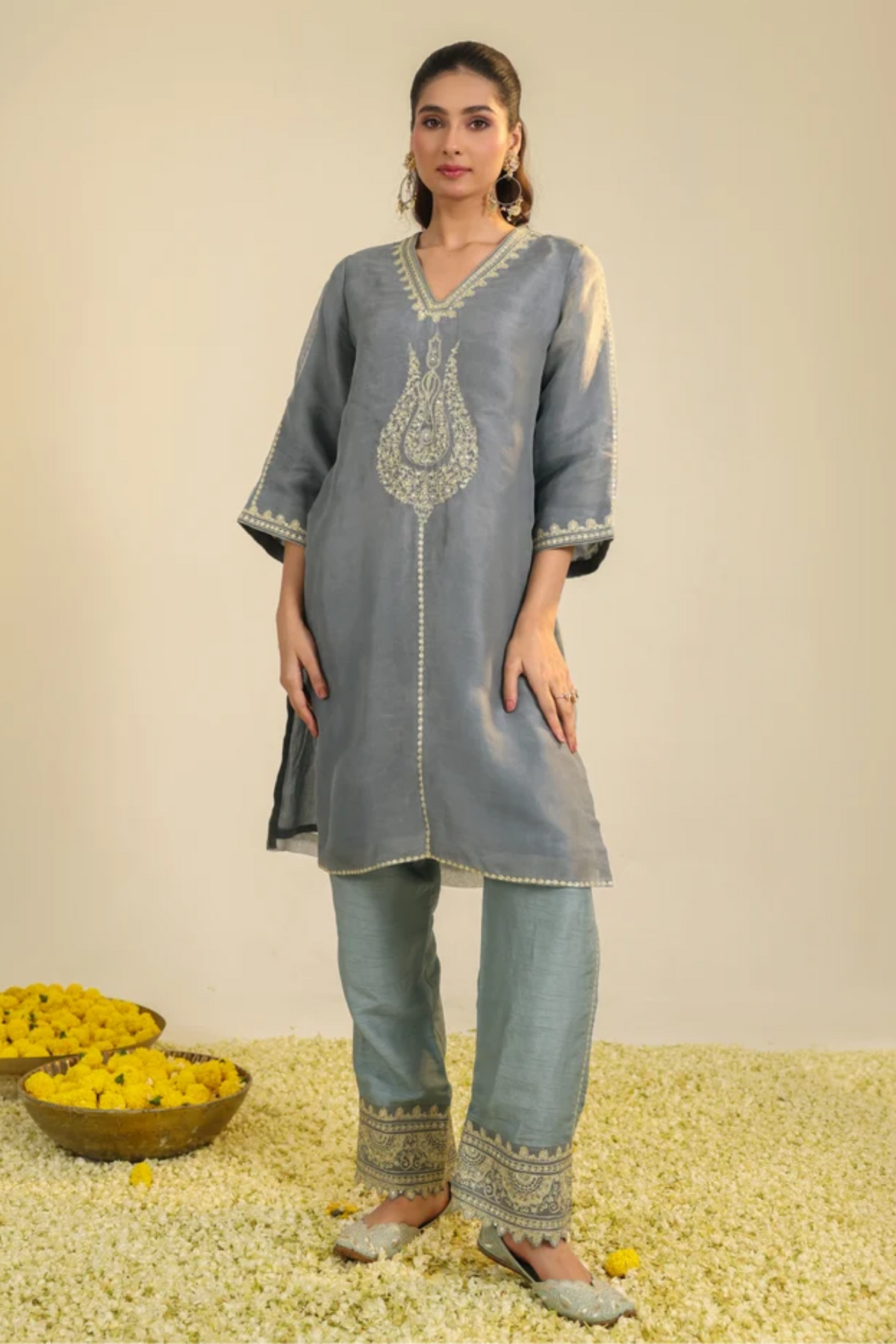 Mist Blue Janki Scalloped Kurta Set