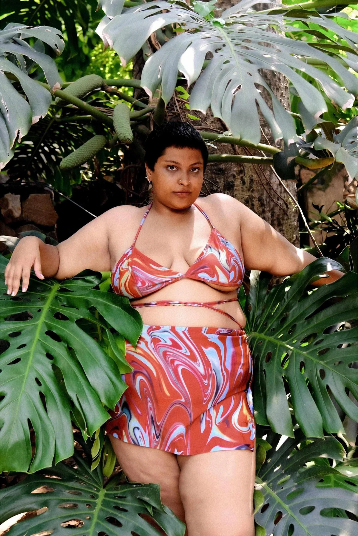 Coverall Swim Skirt - Cayenne Wave