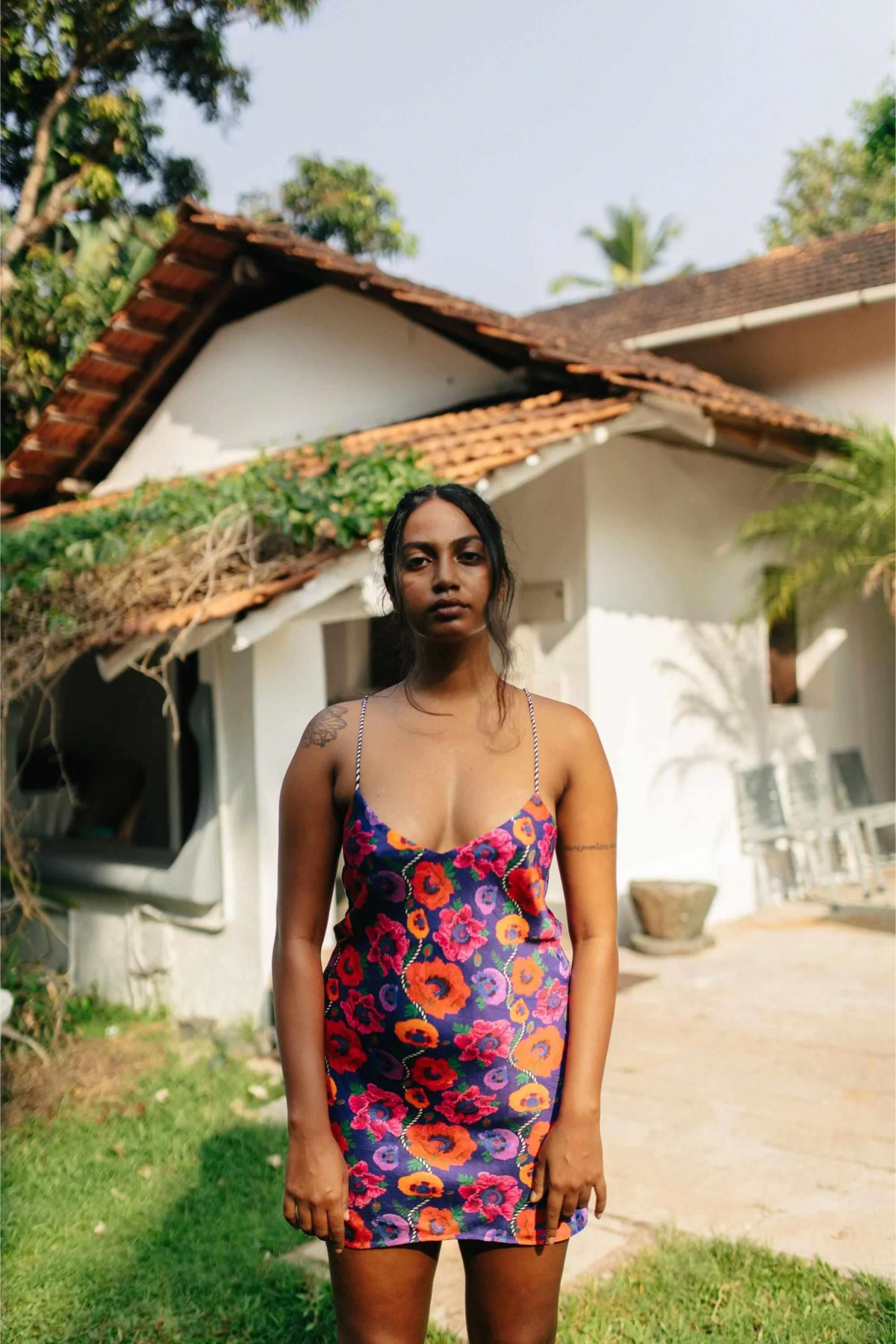 Oriental Poppy Short Slip Dress With Adjustable Handcrafted Straps
