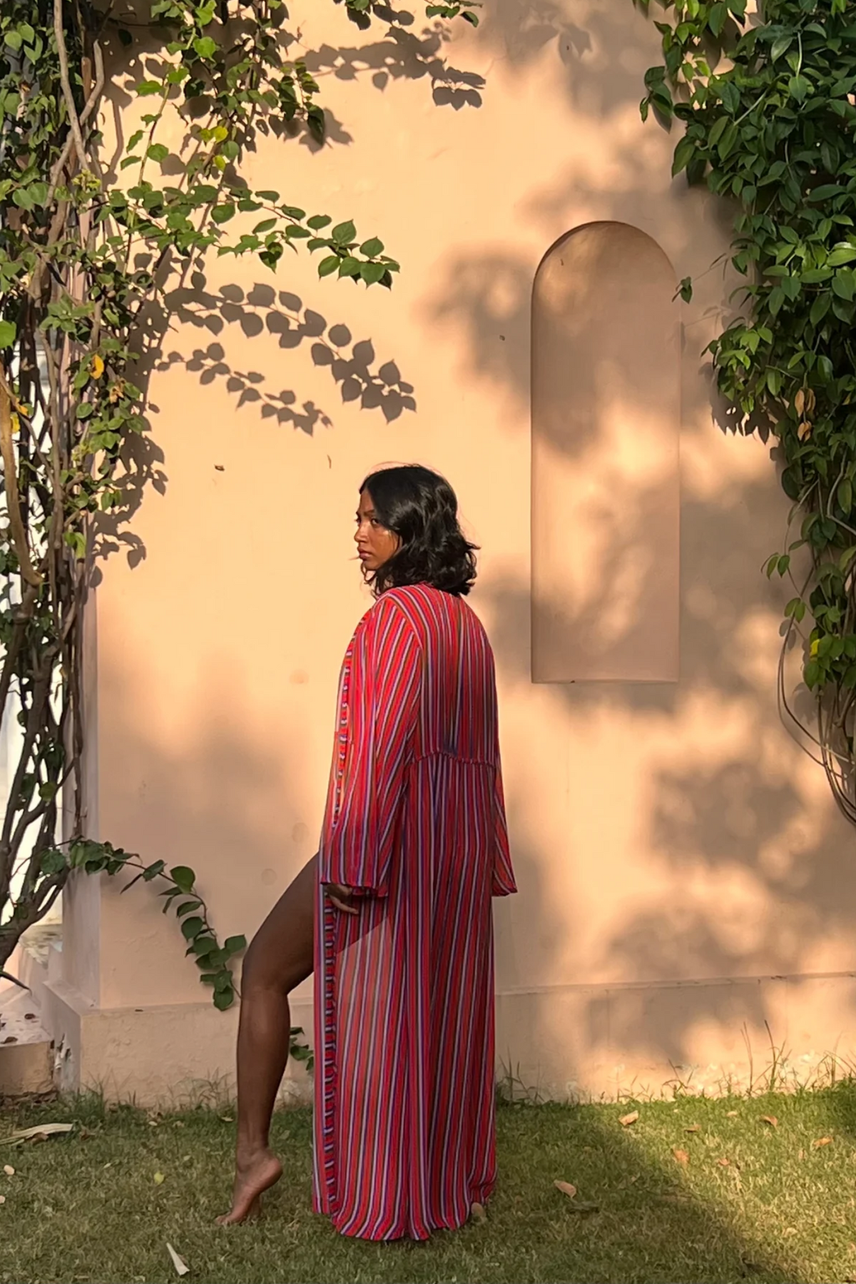 Kaftan with Drawstring Waist - Candy Stripes