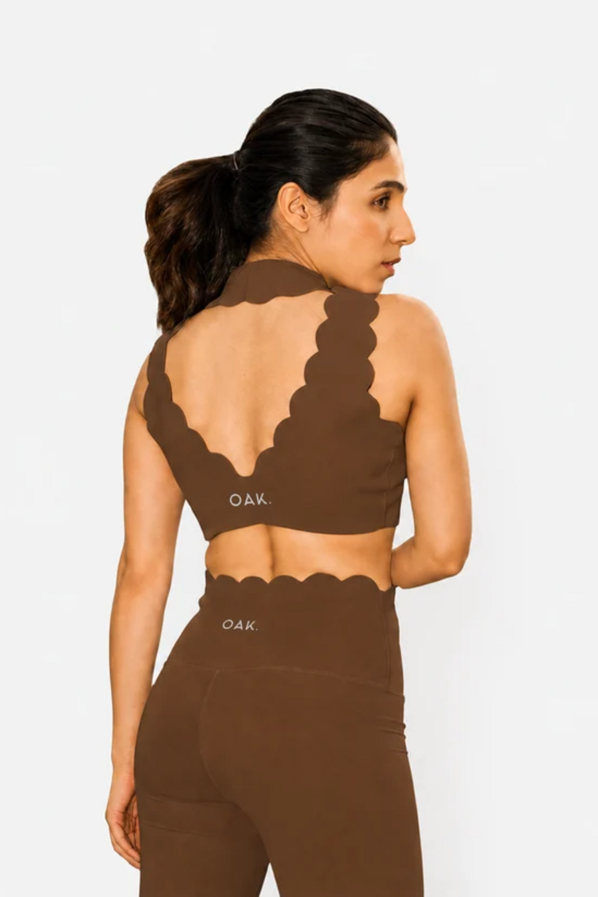 The Scallop High Neck Set in Caramel Brown