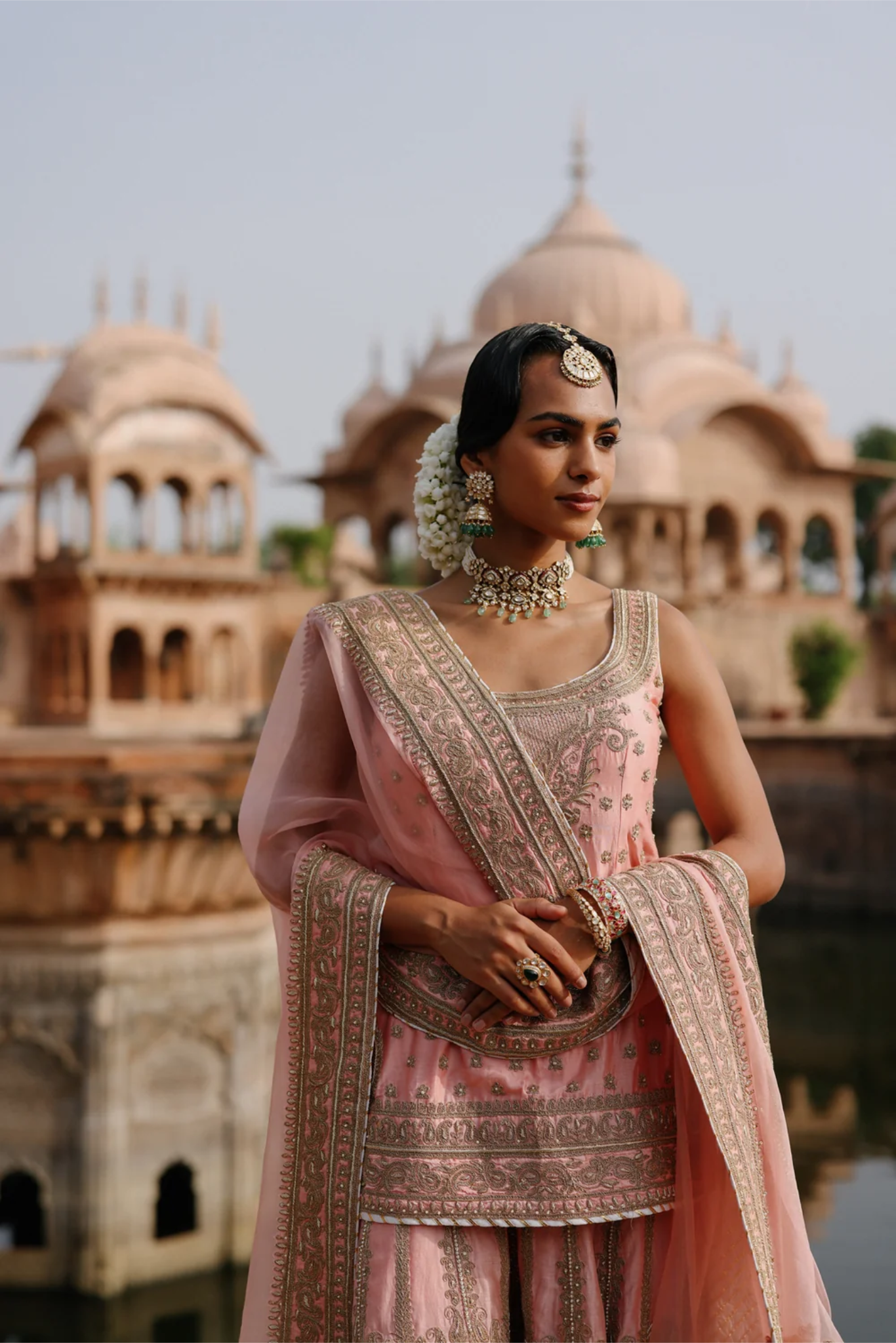 Tasnim - Pink Kurta Set with Sharara & Dupatta