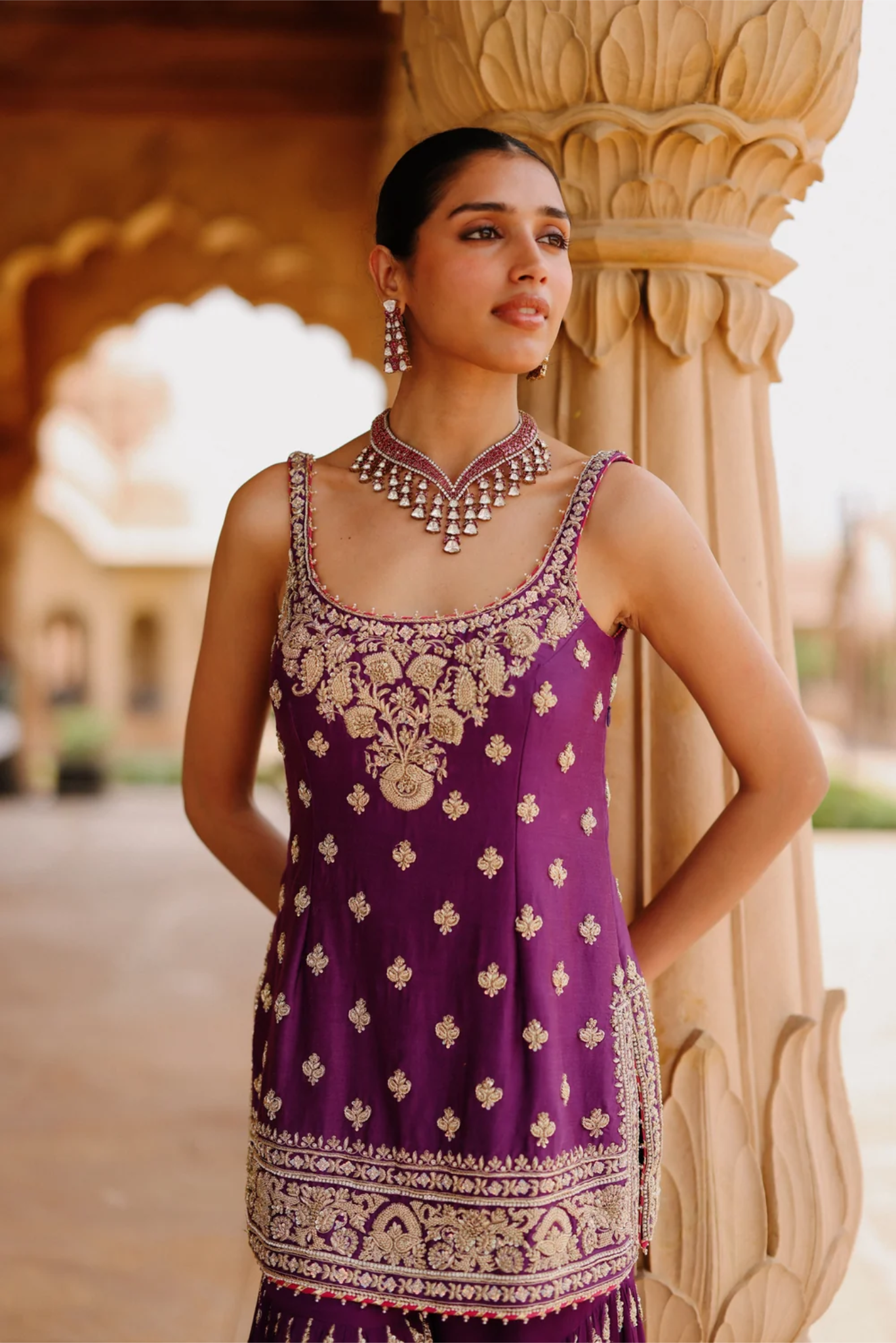 Shahbano - Deep Purple Kurta Set With Garara & Dupatta