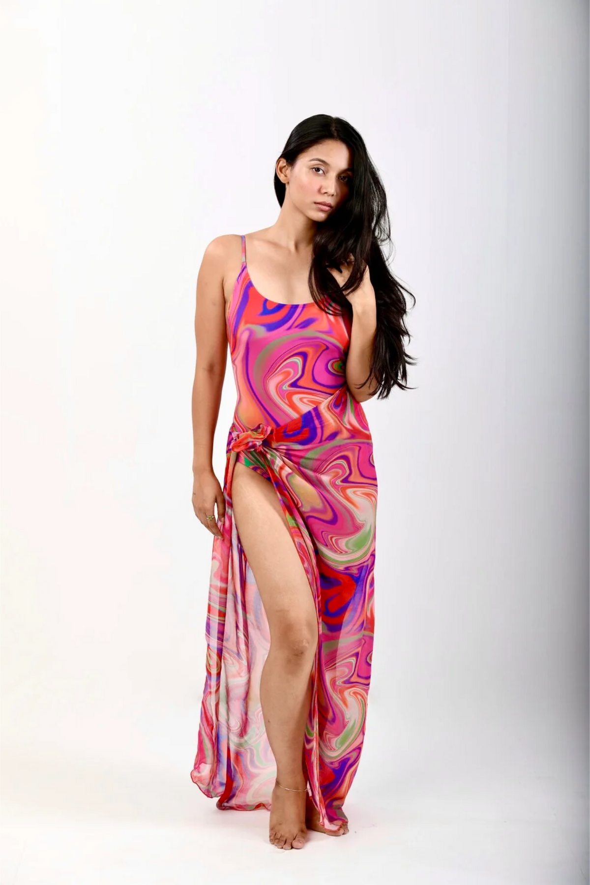 Low Back One Piece Swimsuit - Candy Wave