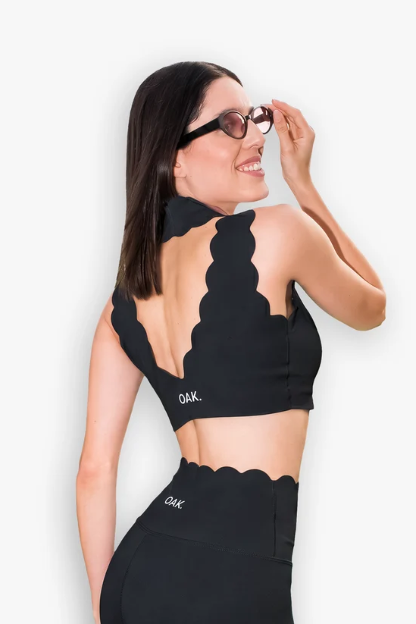 The Scallop High Neck Top in Moon Black
