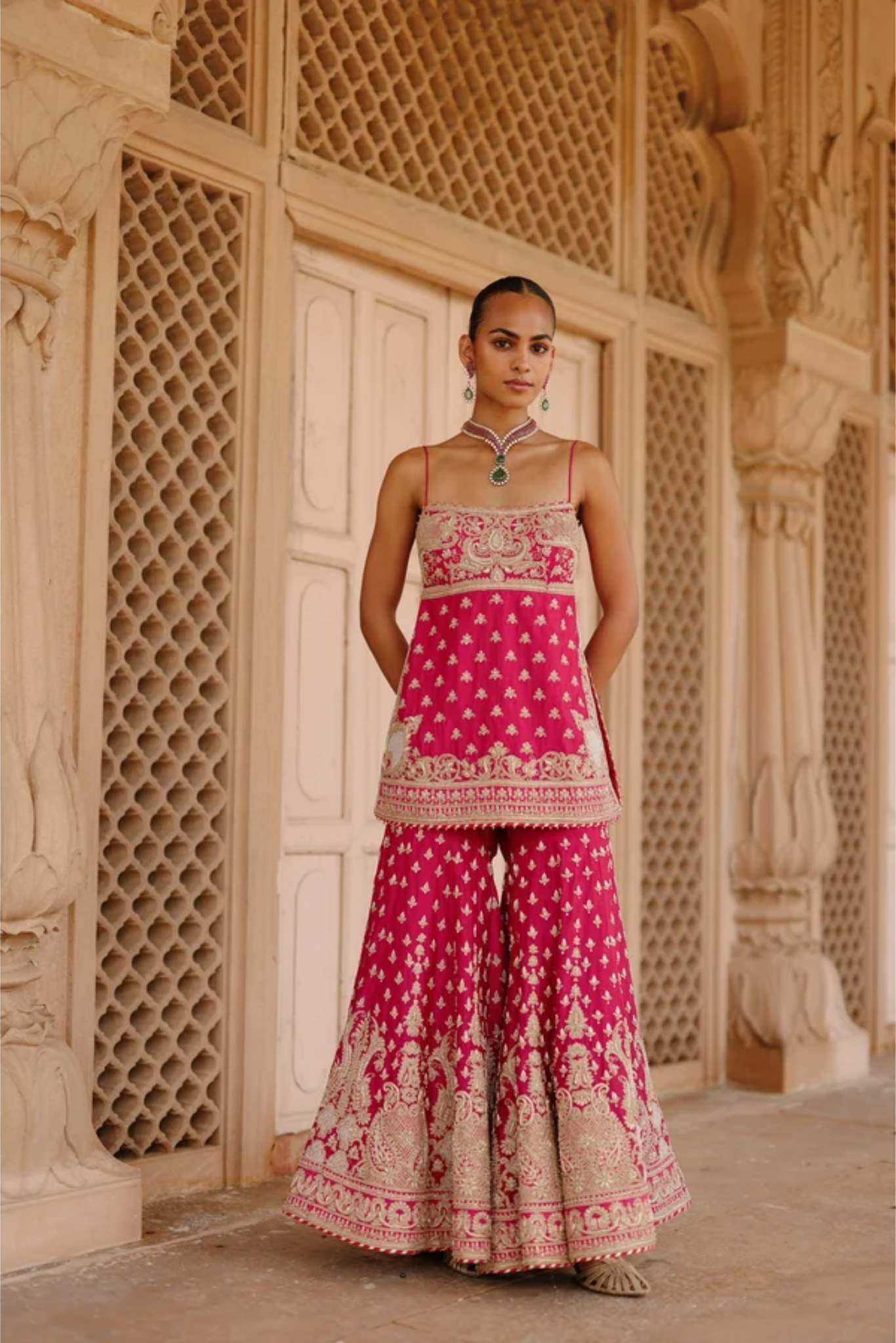 Nisbat - Rani Hot Pink Kurta Set With Garara & Dupatta