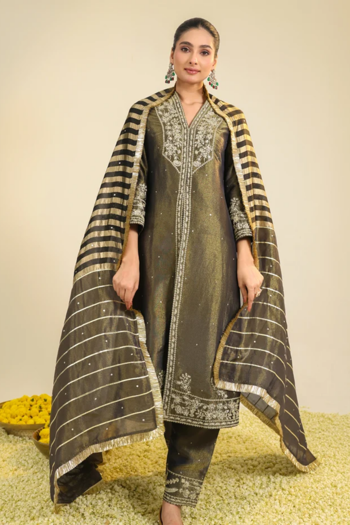 Black Shimmer Tissue Kurta Set