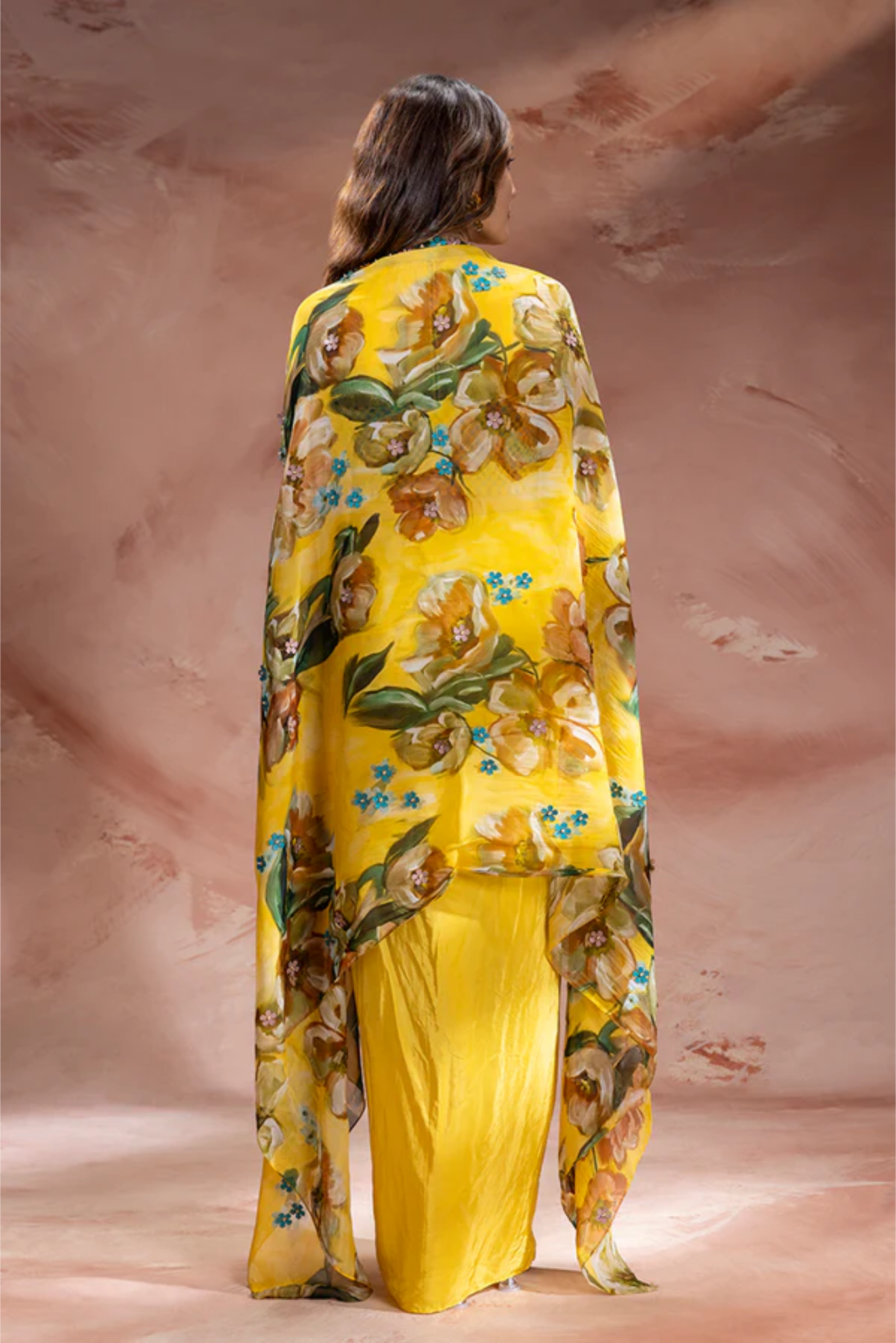 Zeya Embellished Drape Skirt Set with Cape
