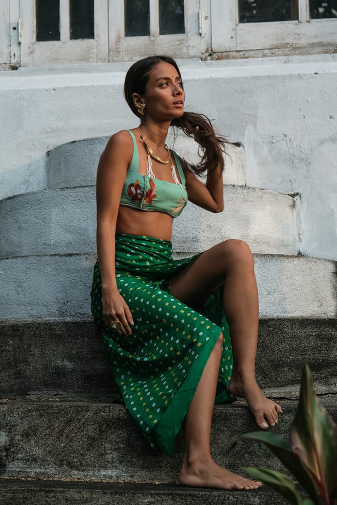 EMERALD WRAP SPORT STRIPE BRALETTE