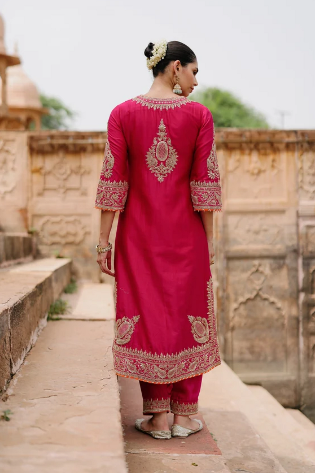 Arwa - Rani Hot Pink Long Kurta Set With Salwar & Dupatta