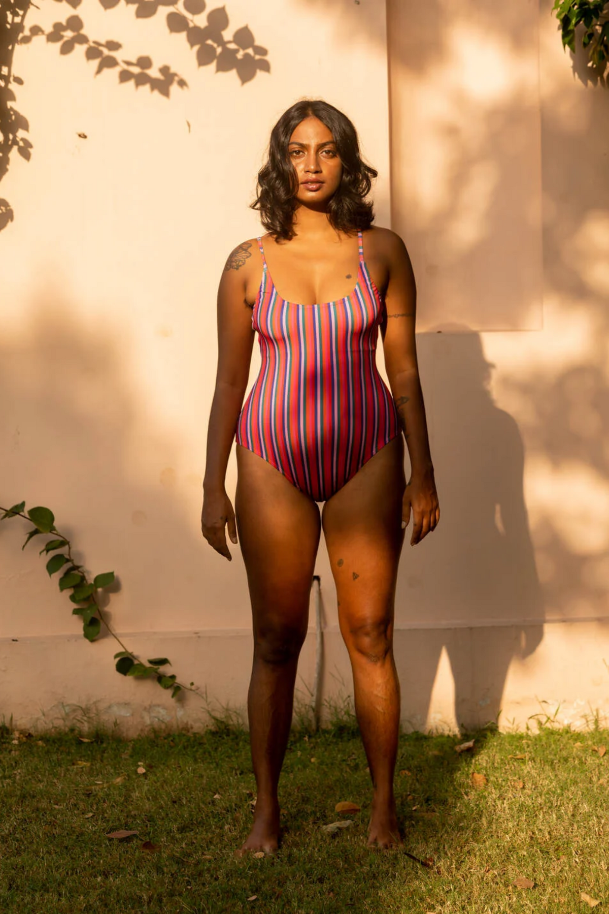 One Piece Swimsuit with Removable Belt - Candy Stripes