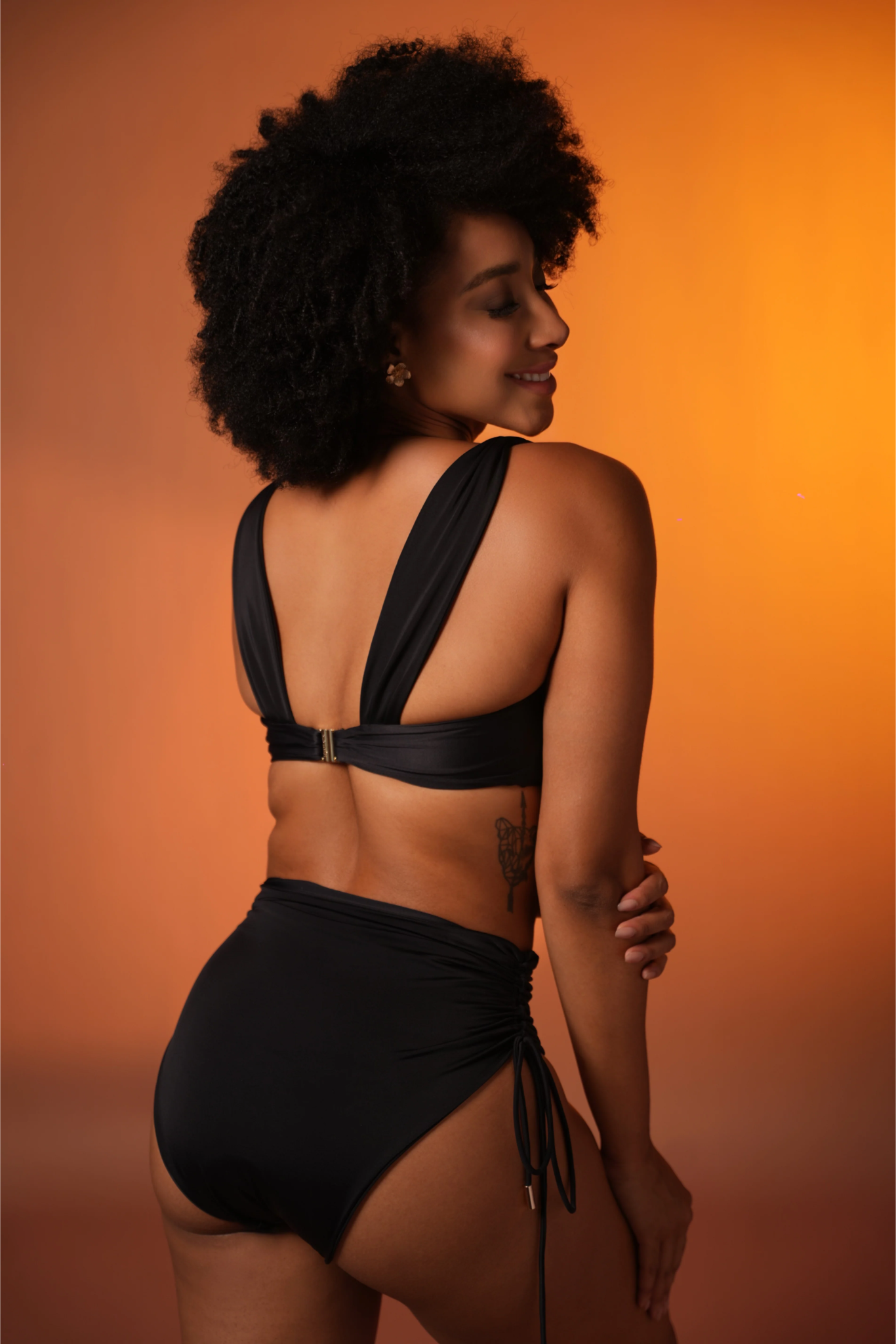 Black Ruched Bikini with High-Waist Bottoms