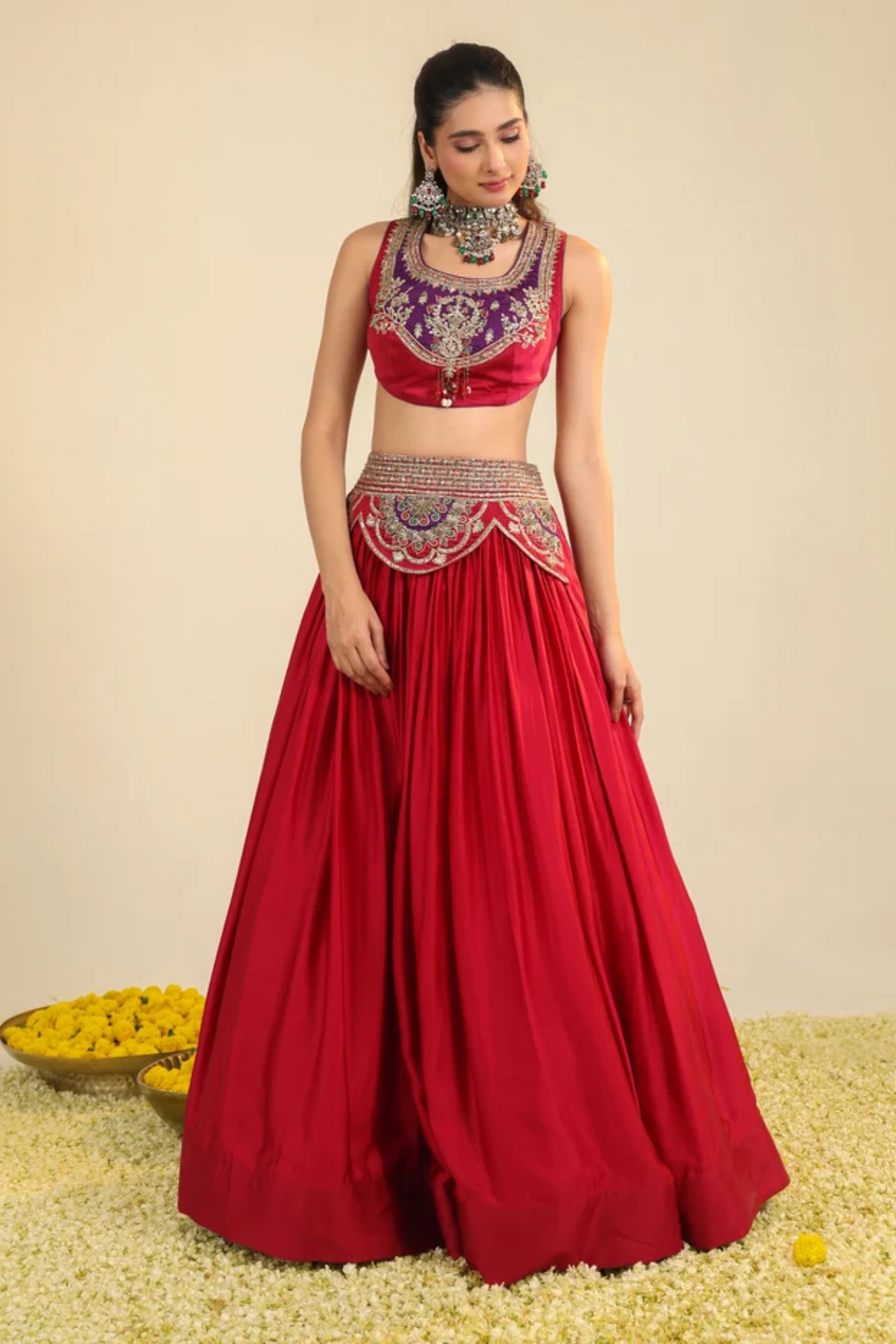 Deep Red Ira Lehenga Set