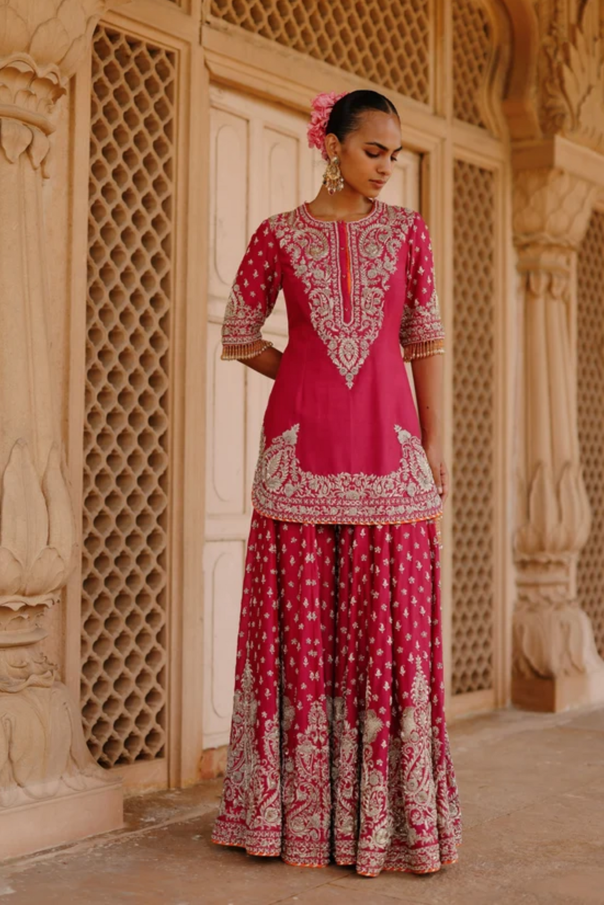 Maysam - Hot Pink Kurta Set with Sharara & Dupatta