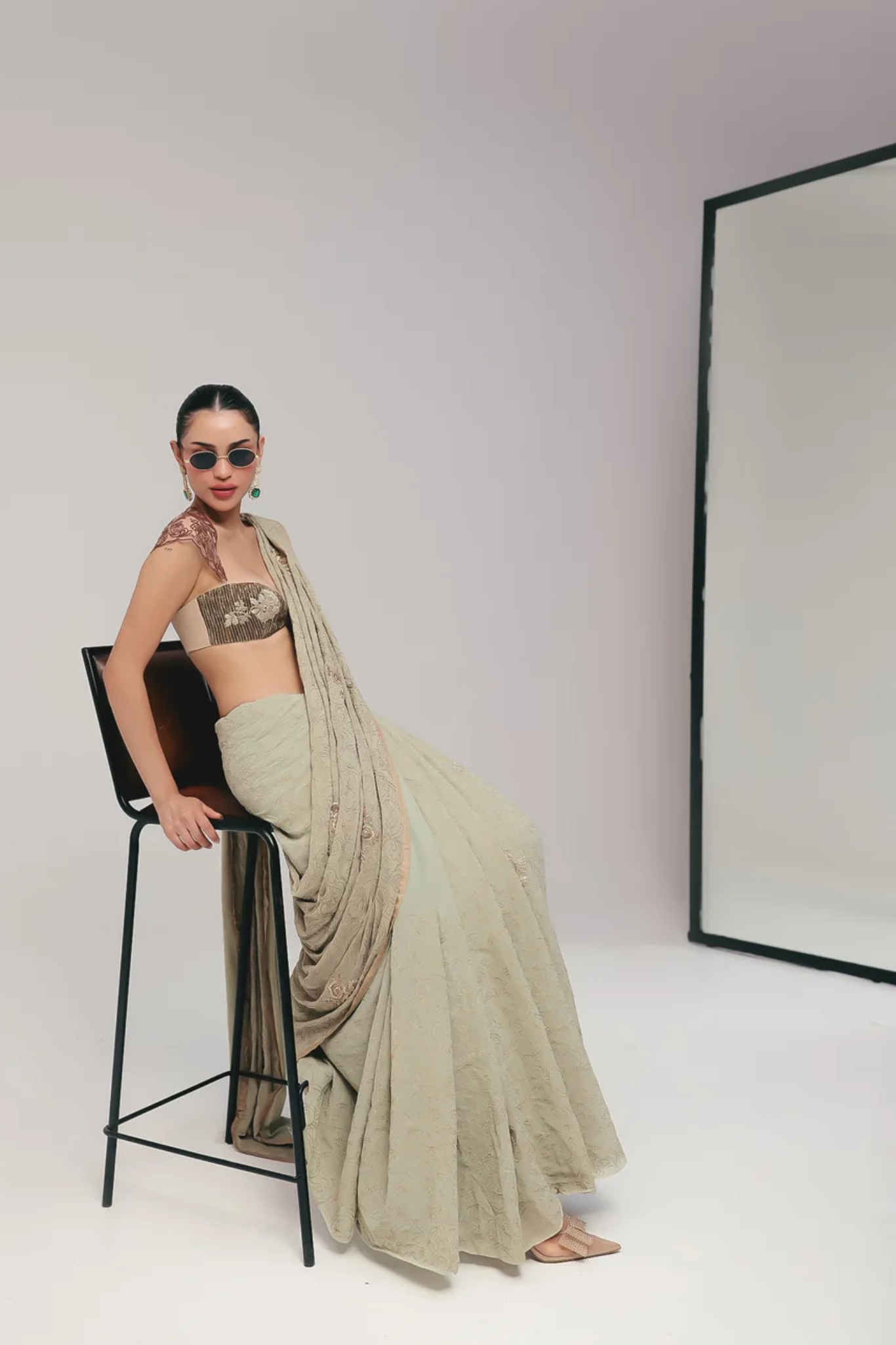 Notes of Sage, Hints of Gold Sari