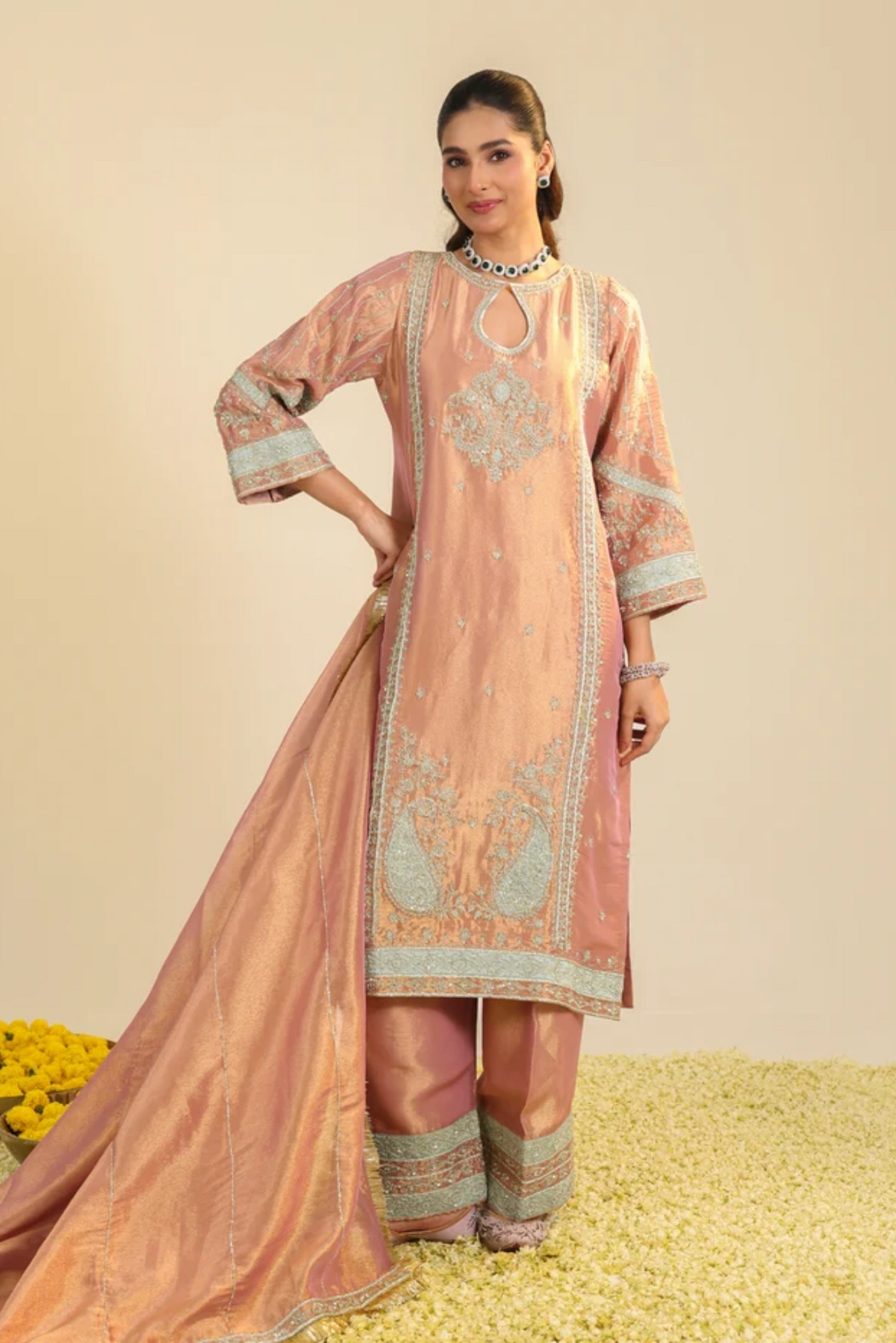 Pink Lamhe Tissue Kurta Set