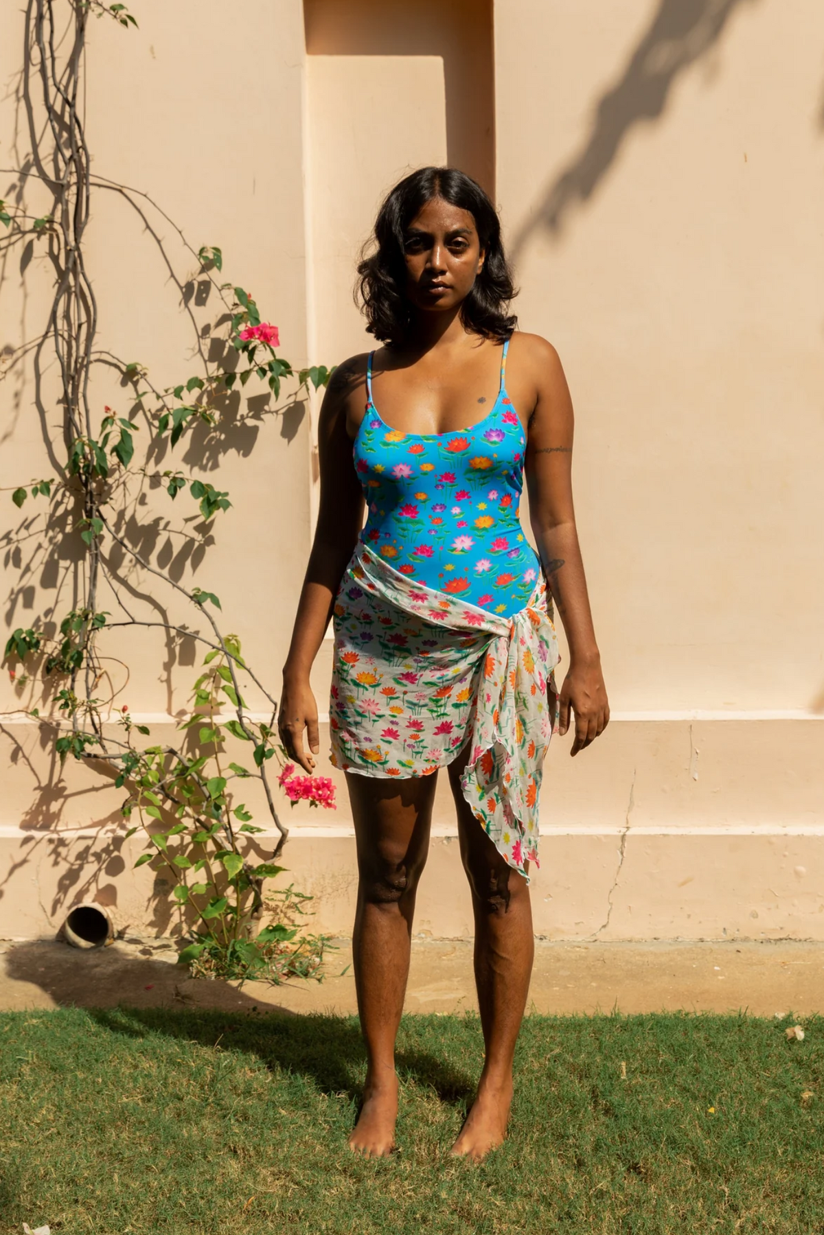 Low Back One Piece Swimsuit - Lotus Pond