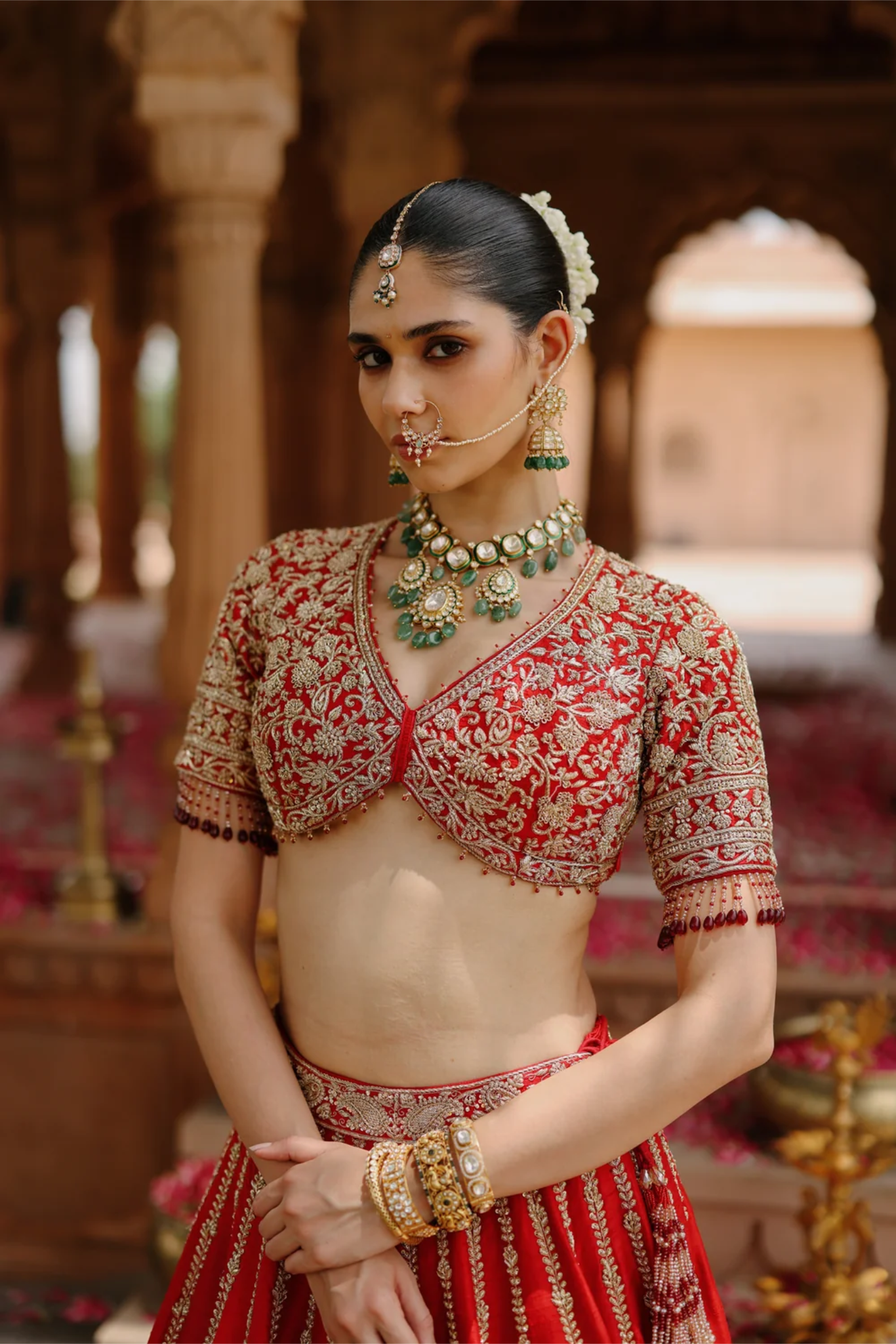 Roha - Deep Red Lehenga Set with Blouse & Dupatta