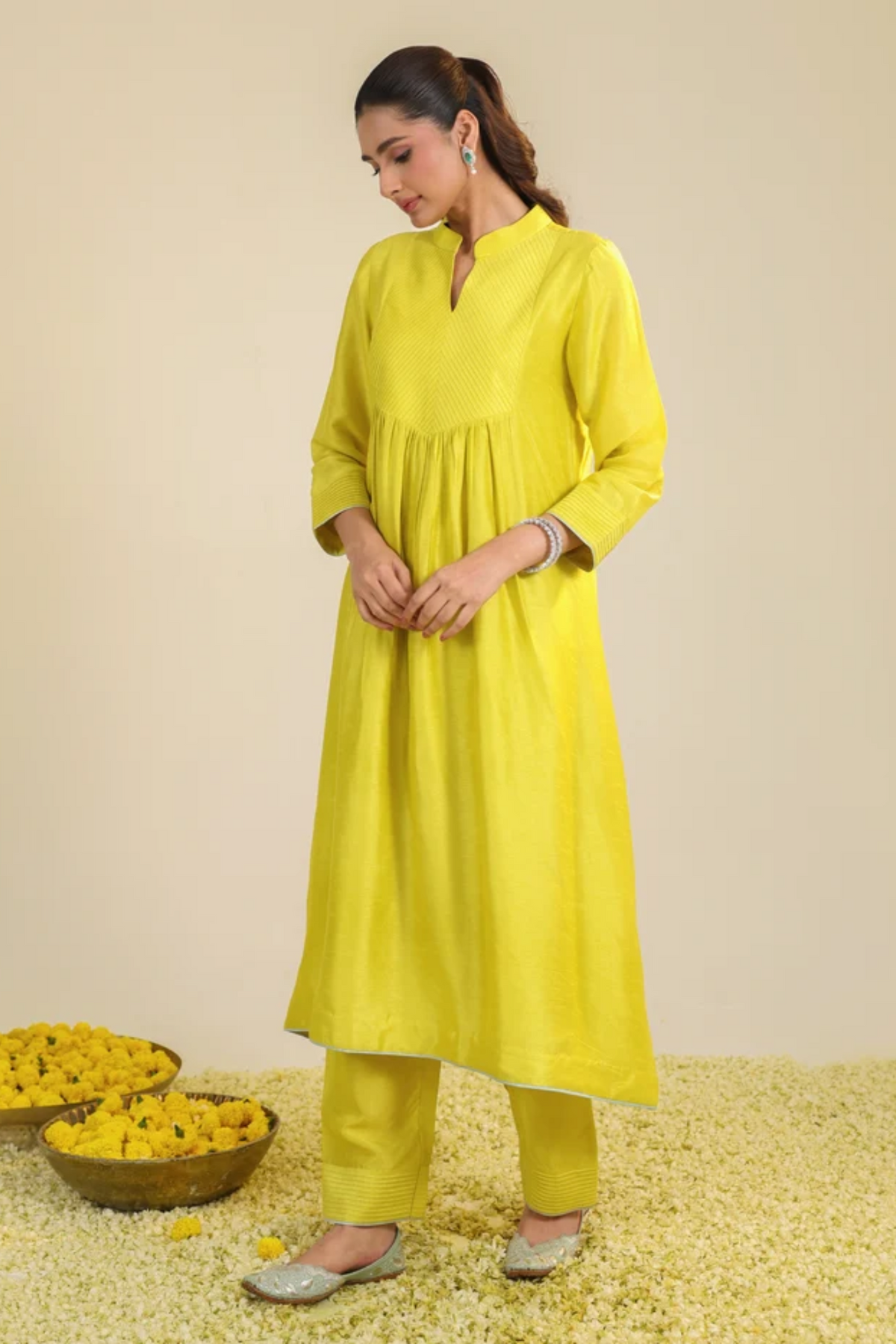 Yellow Scalloped Kurta Set