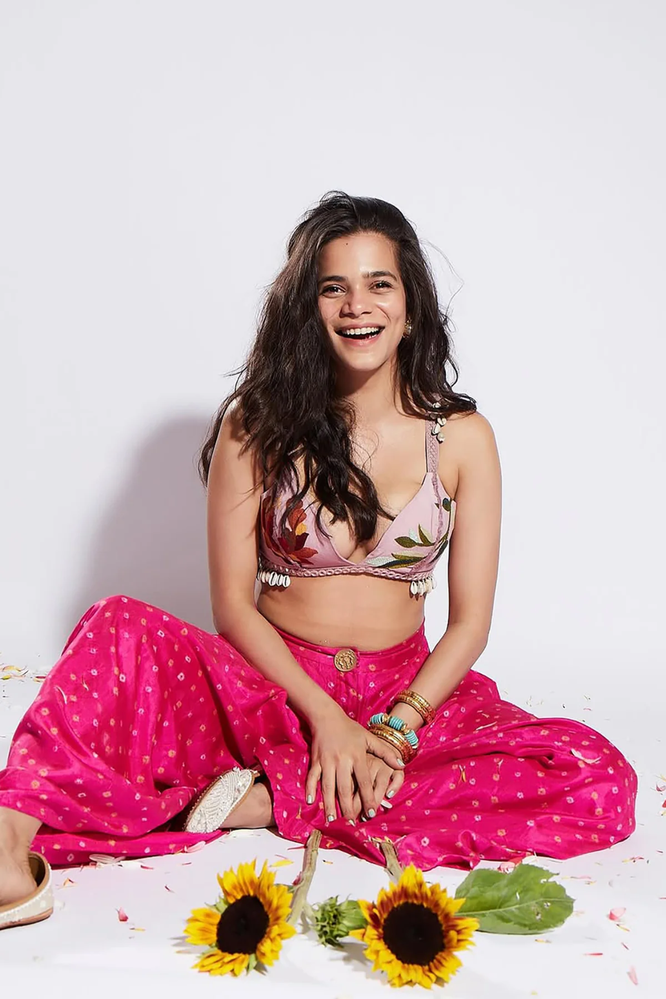 PINK BANDHNI TROUSERS, LILACS AND SEA SHELLS