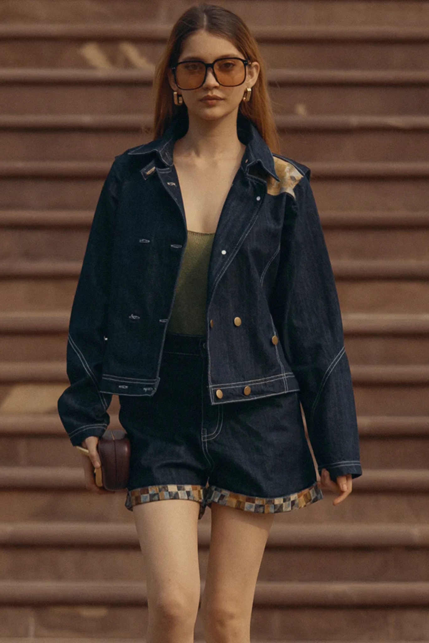 Modern chaupar high waisted denim shorts