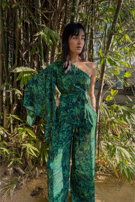One Shoulder Top - Emerald Jungle