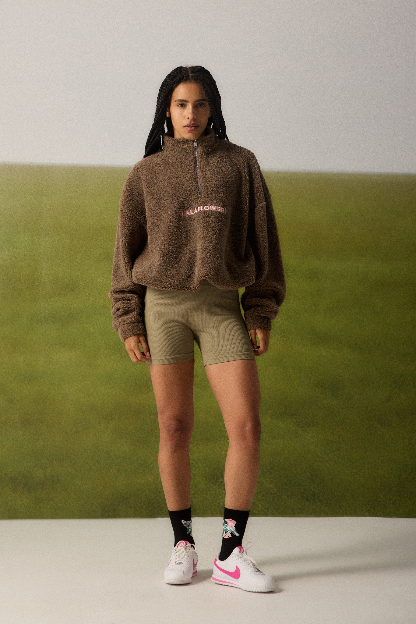 LALA GREEN OVERSIZED SHERPA JUMPER