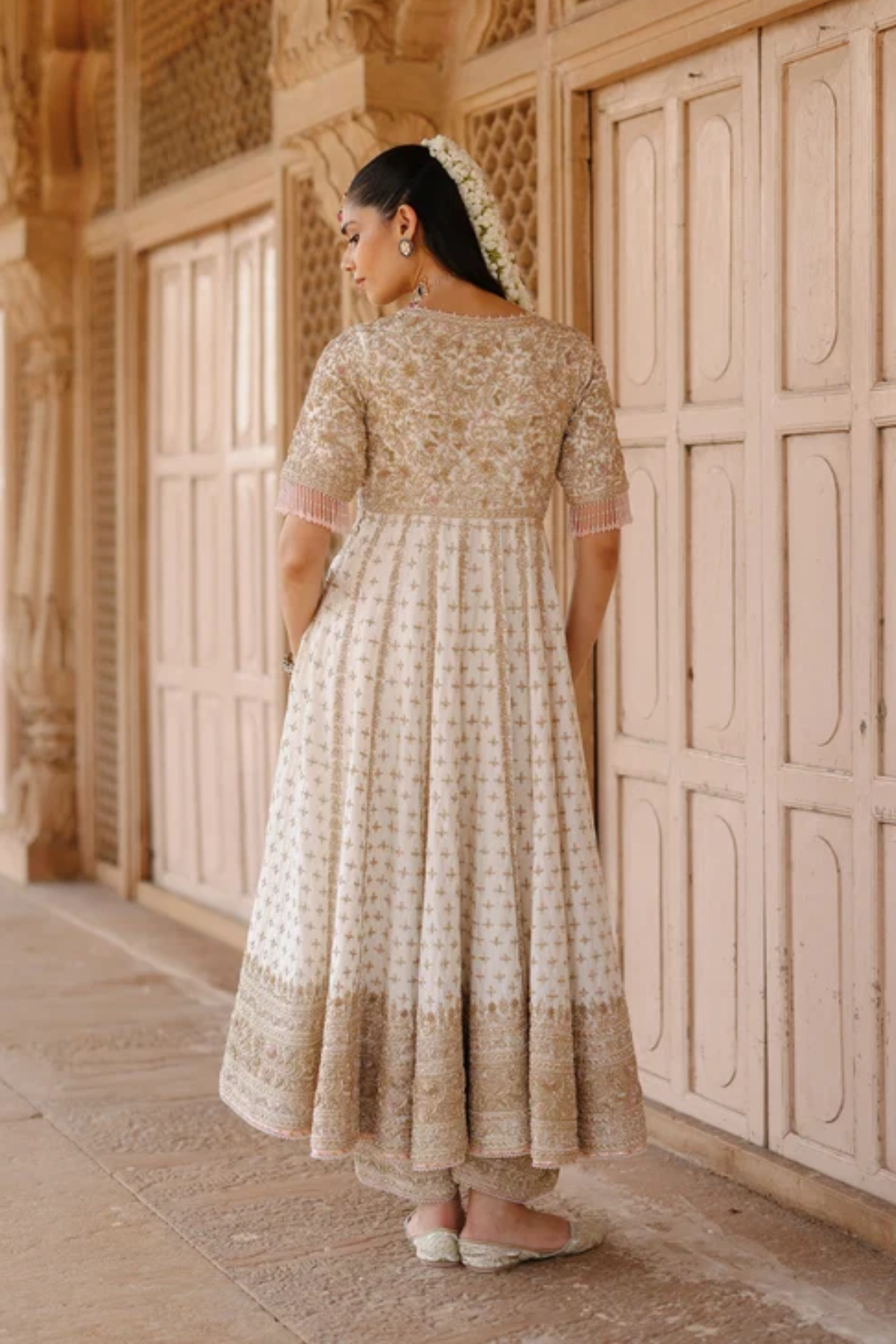 Nafees - Daisy Ivory Kalidaar Anarkali Set With Palazzo & Dupatta