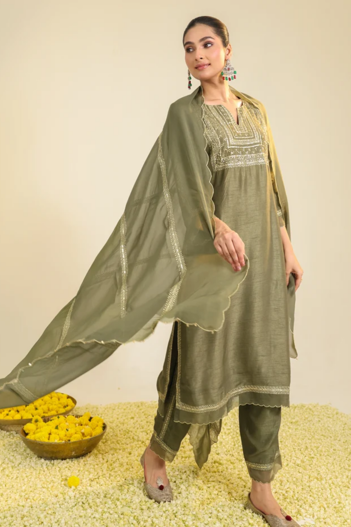 Sage Green Mughal Kurta Set