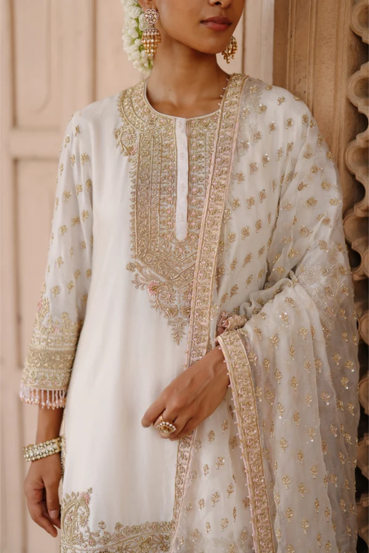 Ansha - Daisy Ivory Short Kurta Set With Salwar & Dupatta
