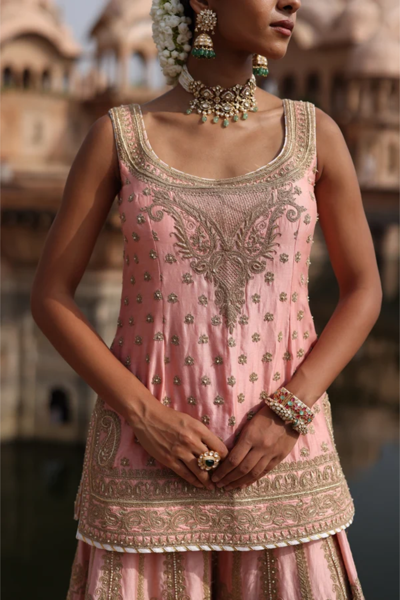 Tasnim - Pink Kurta Set with Sharara & Dupatta