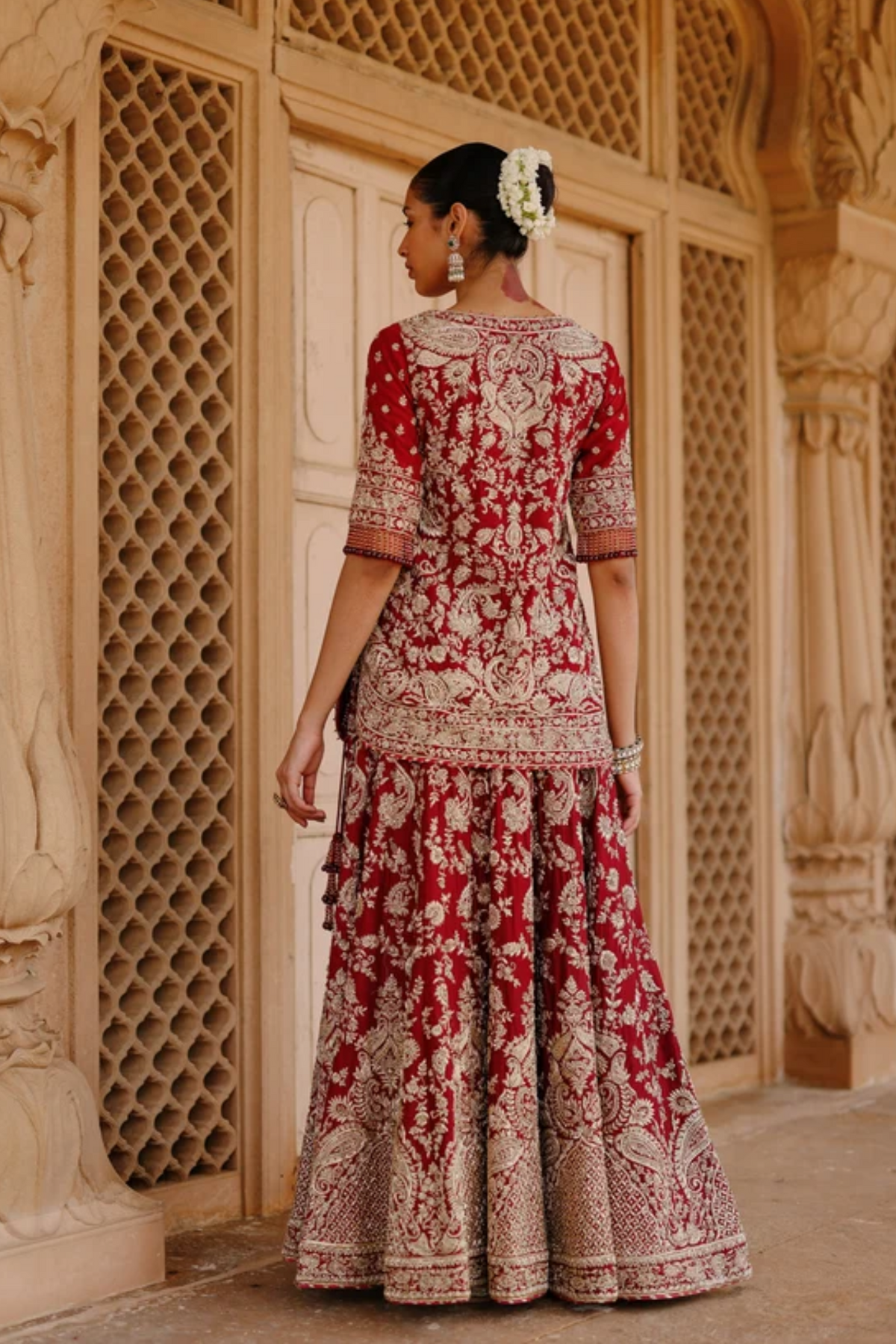 Merab - Deep Red Kurta Set With Lehenga & Dupatta