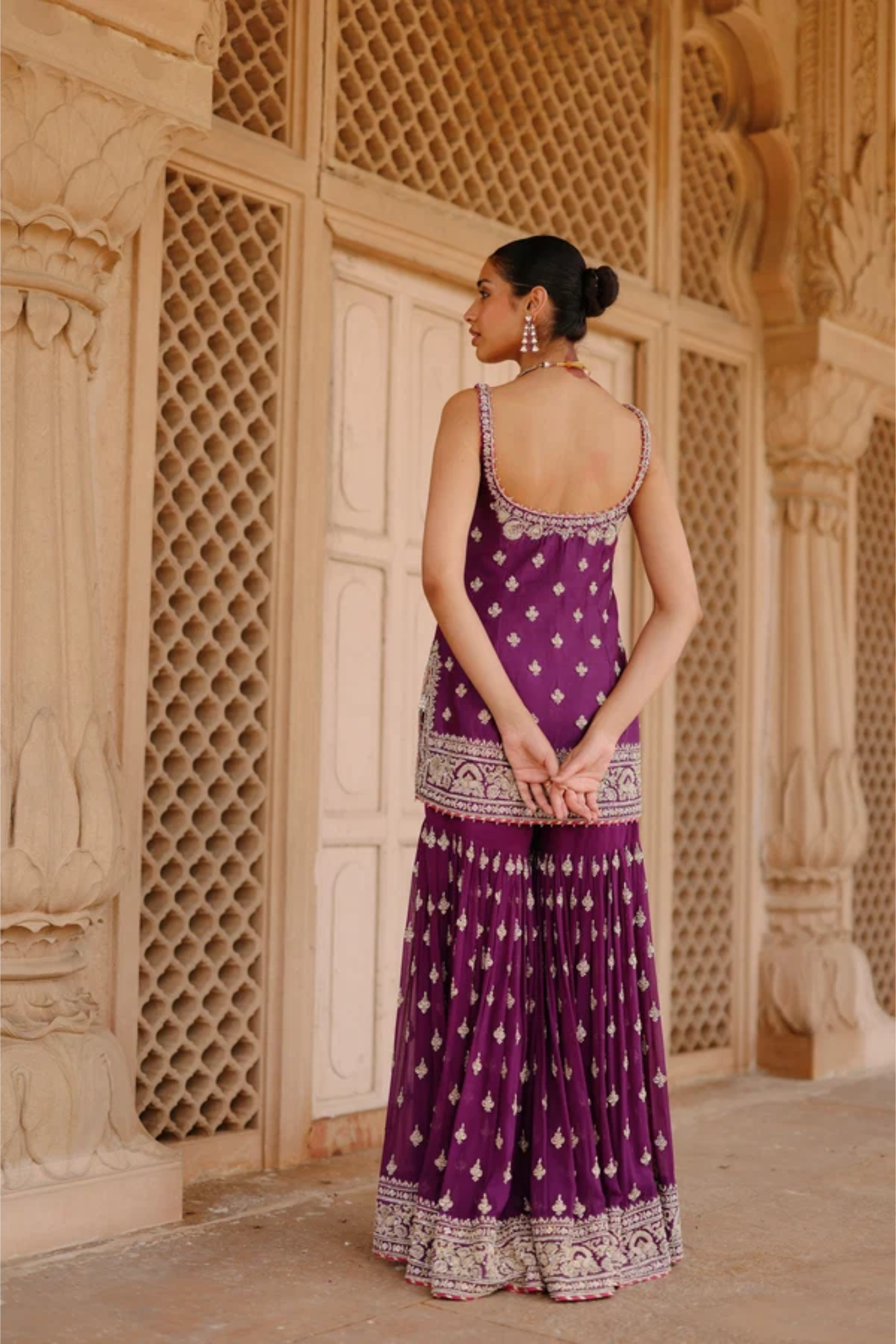 Shahbano - Deep Purple Kurta Set With Garara & Dupatta