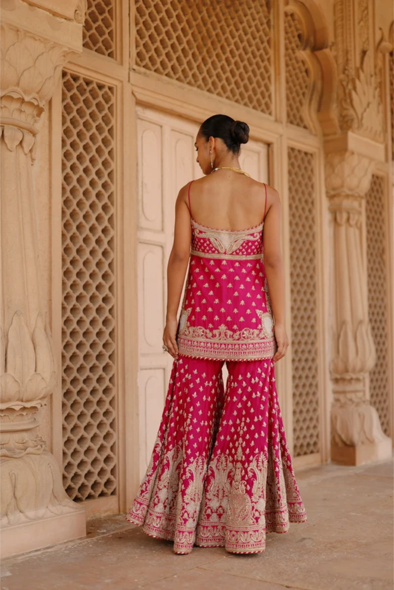 Nisbat - Rani Hot Pink Kurta Set With Garara & Dupatta