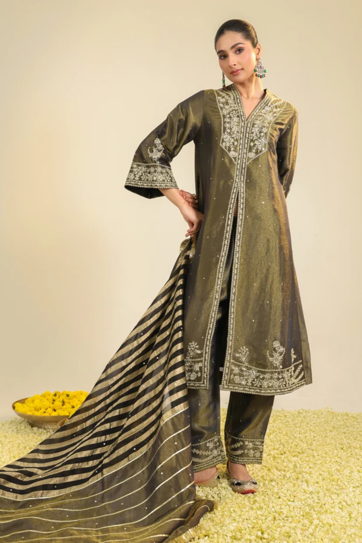 Black Shimmer Tissue Kurta Set