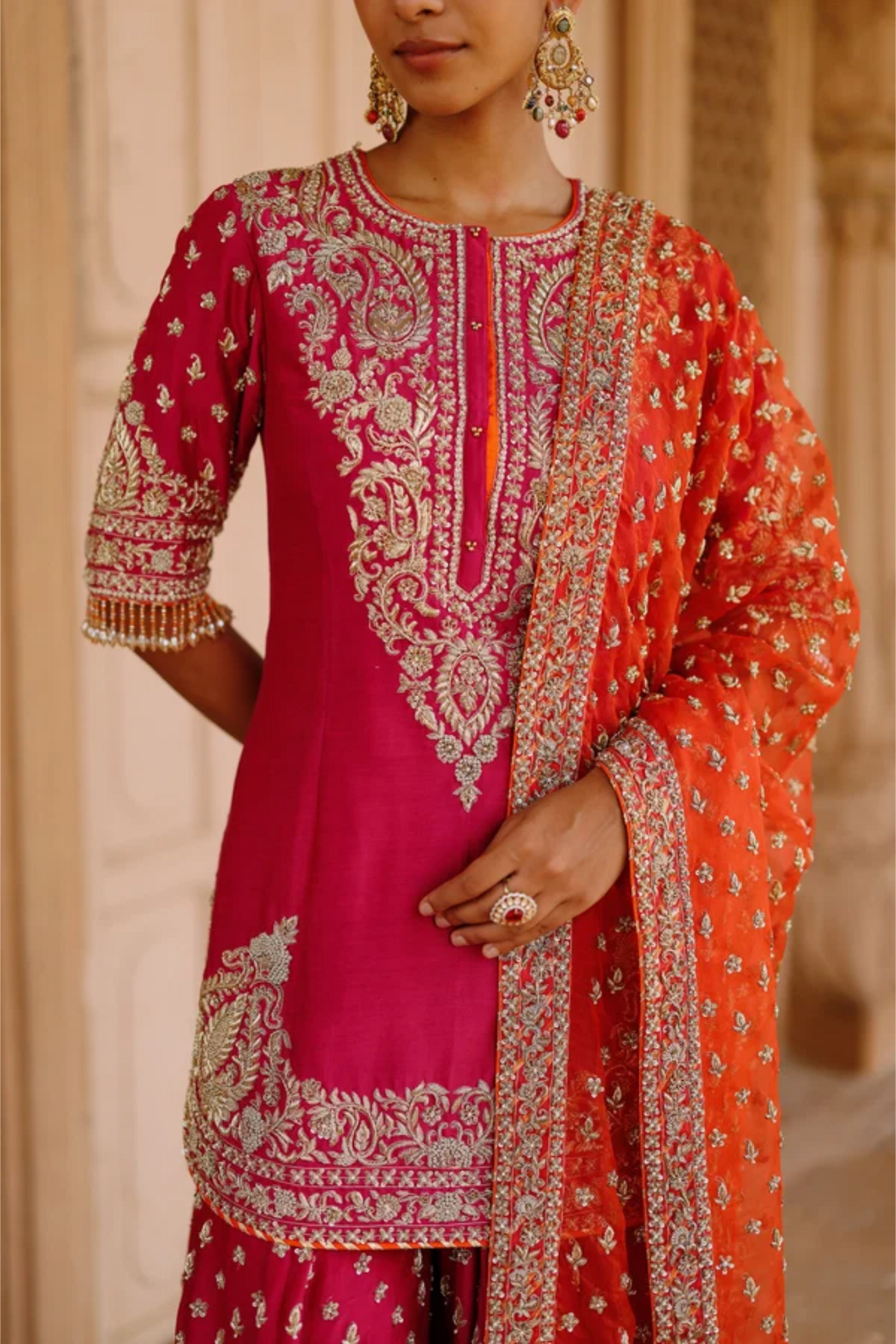 Maysam - Hot Pink Kurta Set with Sharara & Dupatta