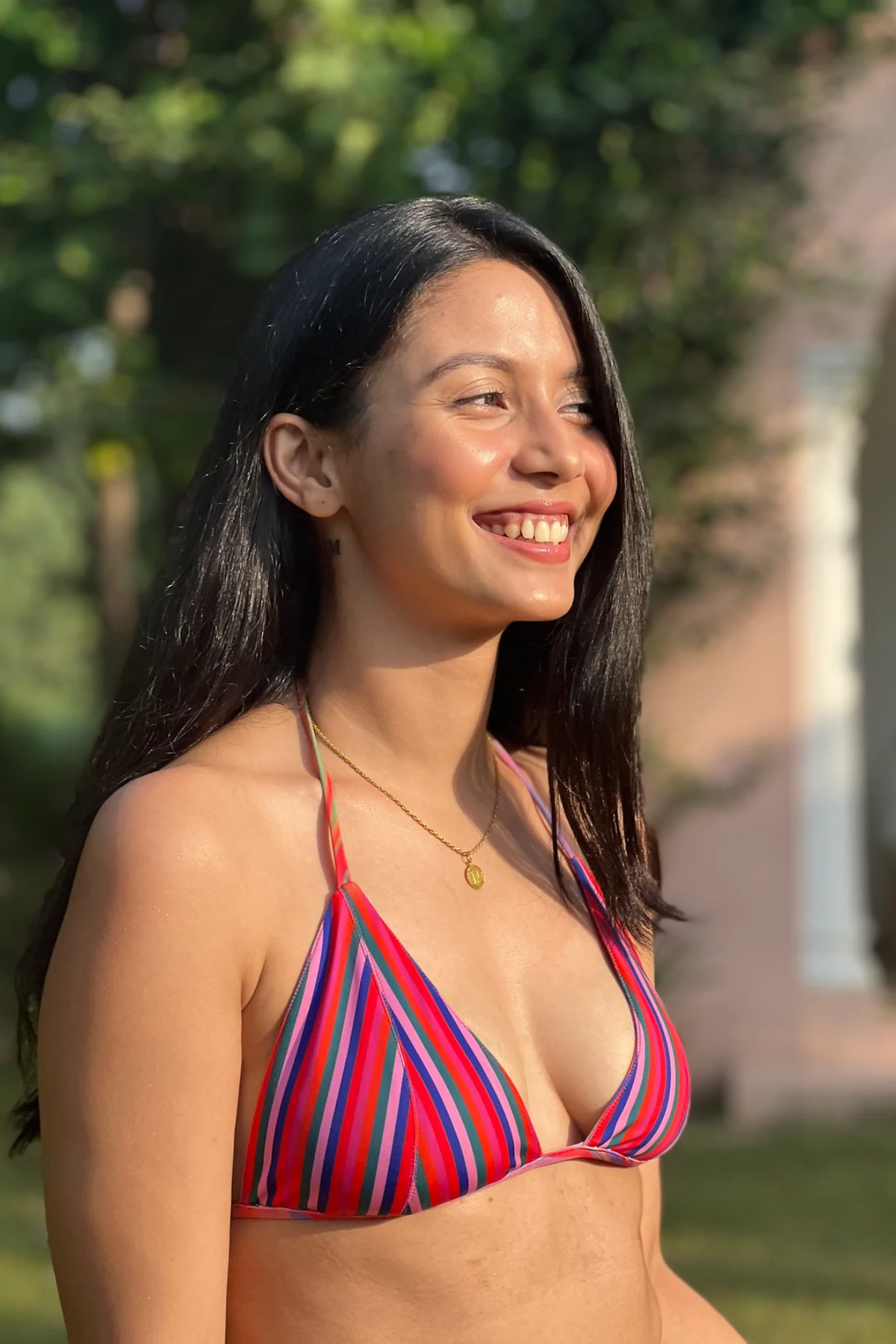 Triangle Bikini Top with Fixed Cups - Candy Stripes