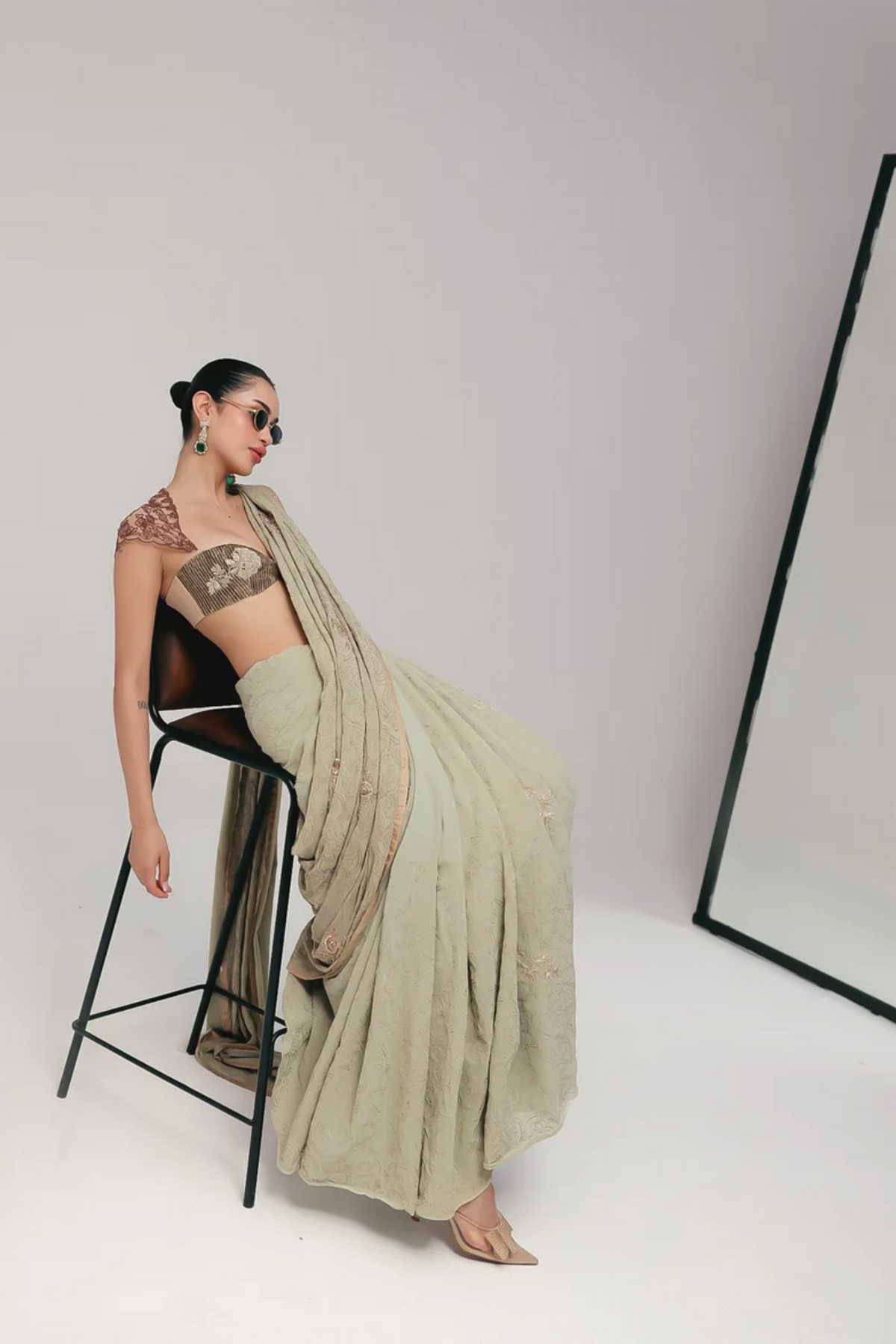 Notes of Sage, Hints of Gold Sari
