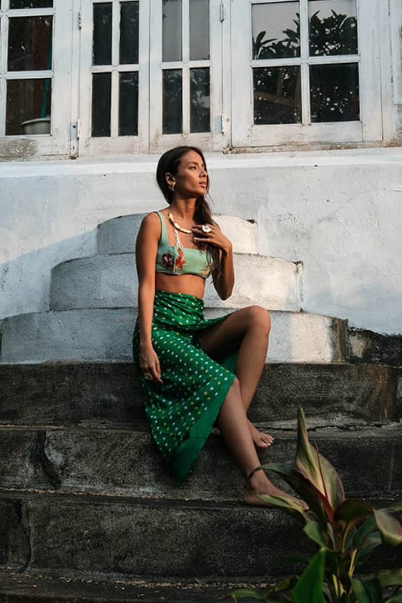 EMERALD WRAP SPORT STRIPE BRALETTE