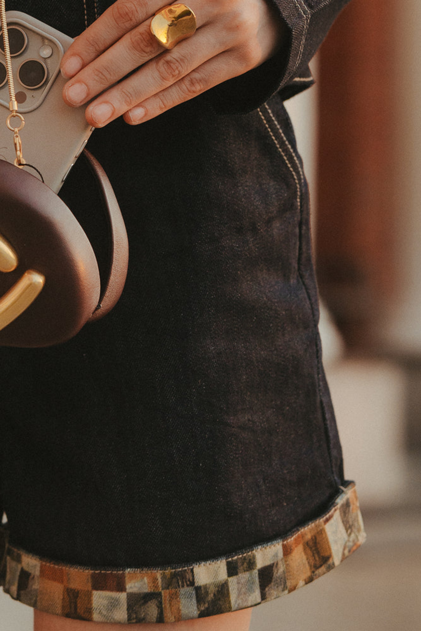 Modern chaupar high waisted denim shorts