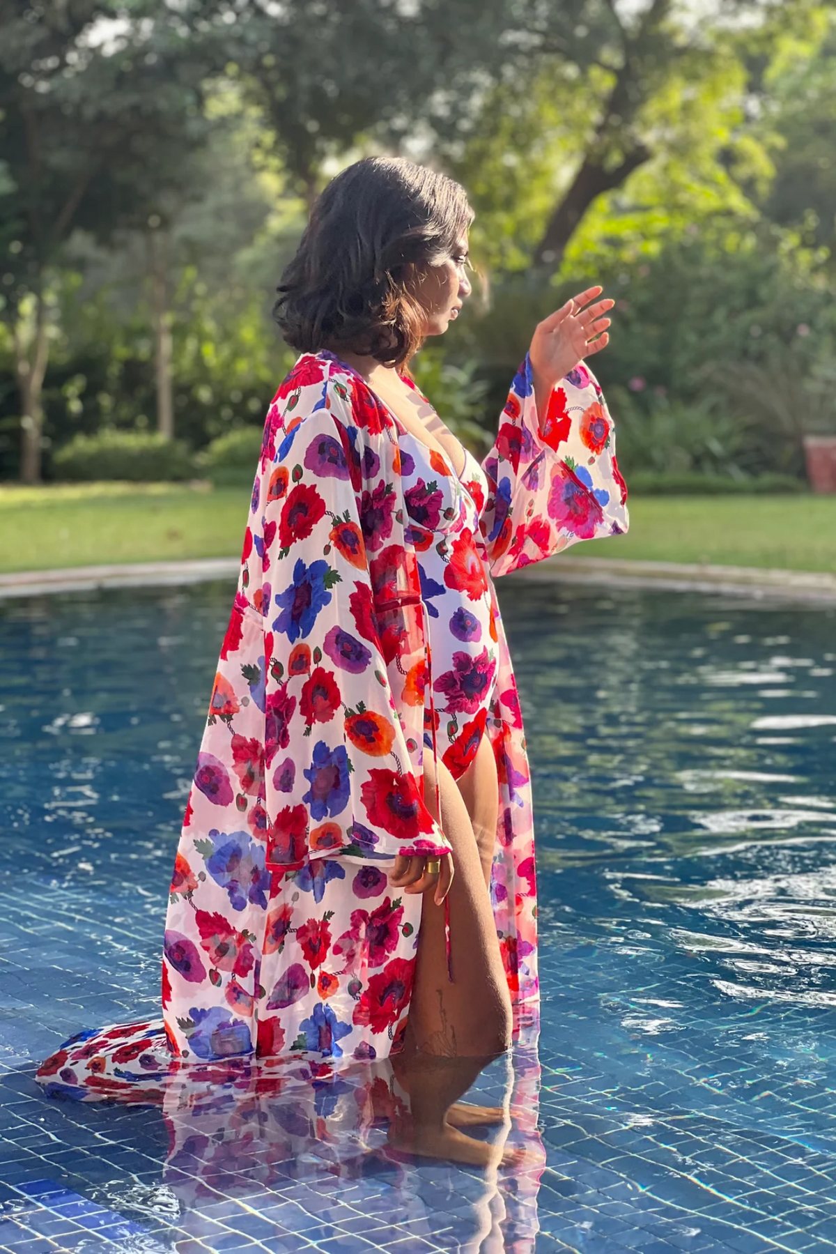 Kaftan with Drawstring Waist - Poppy White